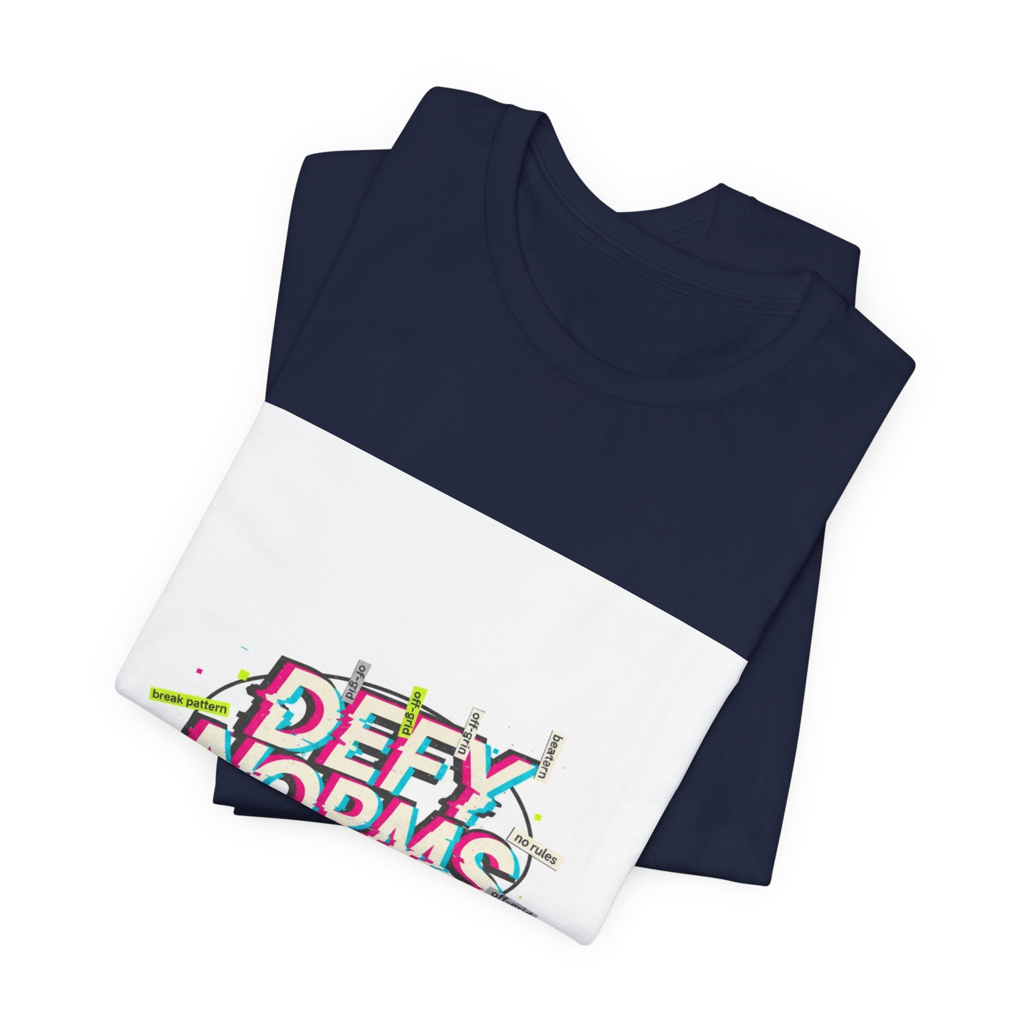 Defy Norms glitch font tee | anti-aesthetic, chaotic design shirt