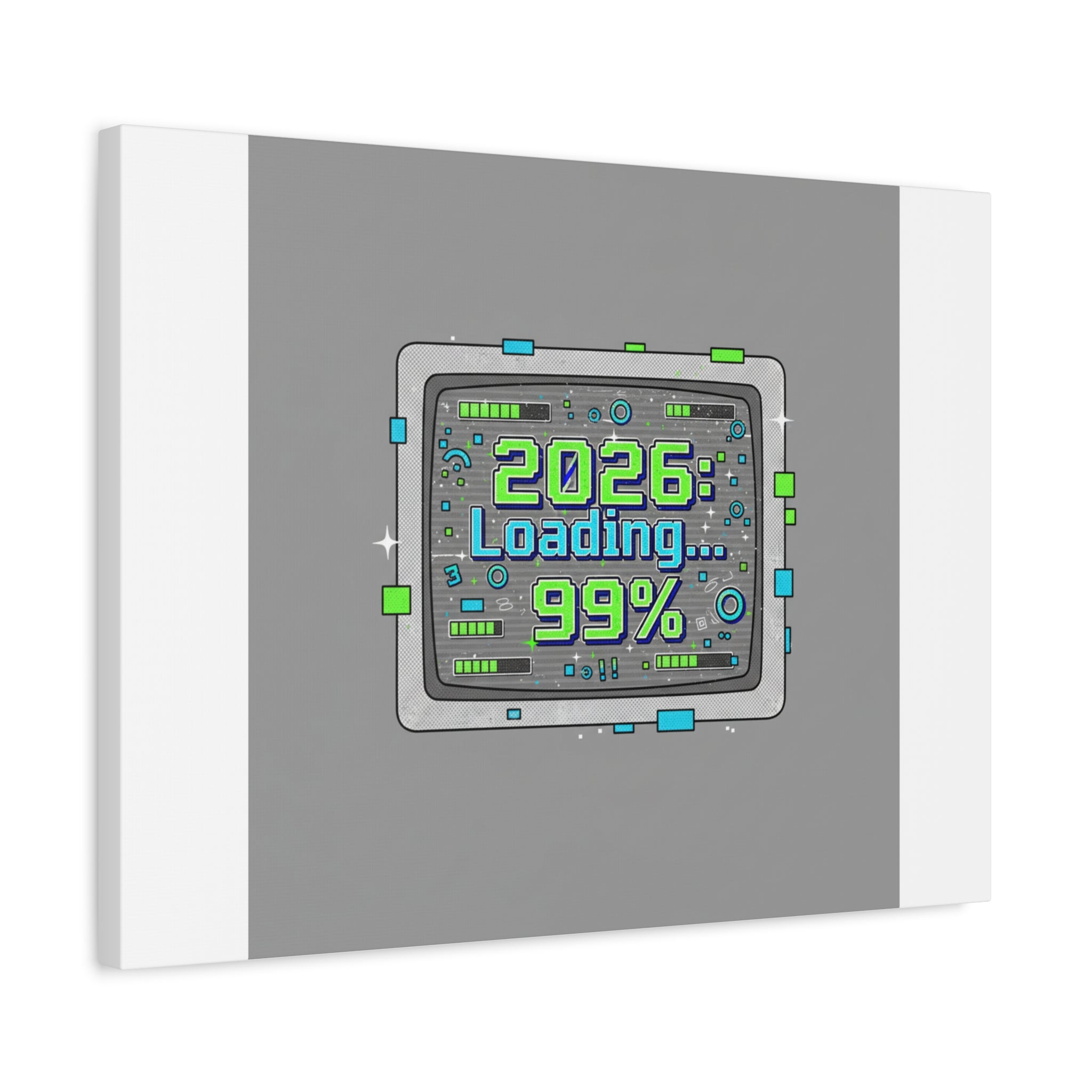 2026 Loading 99% Canvas | NYE countdown, retro system interface