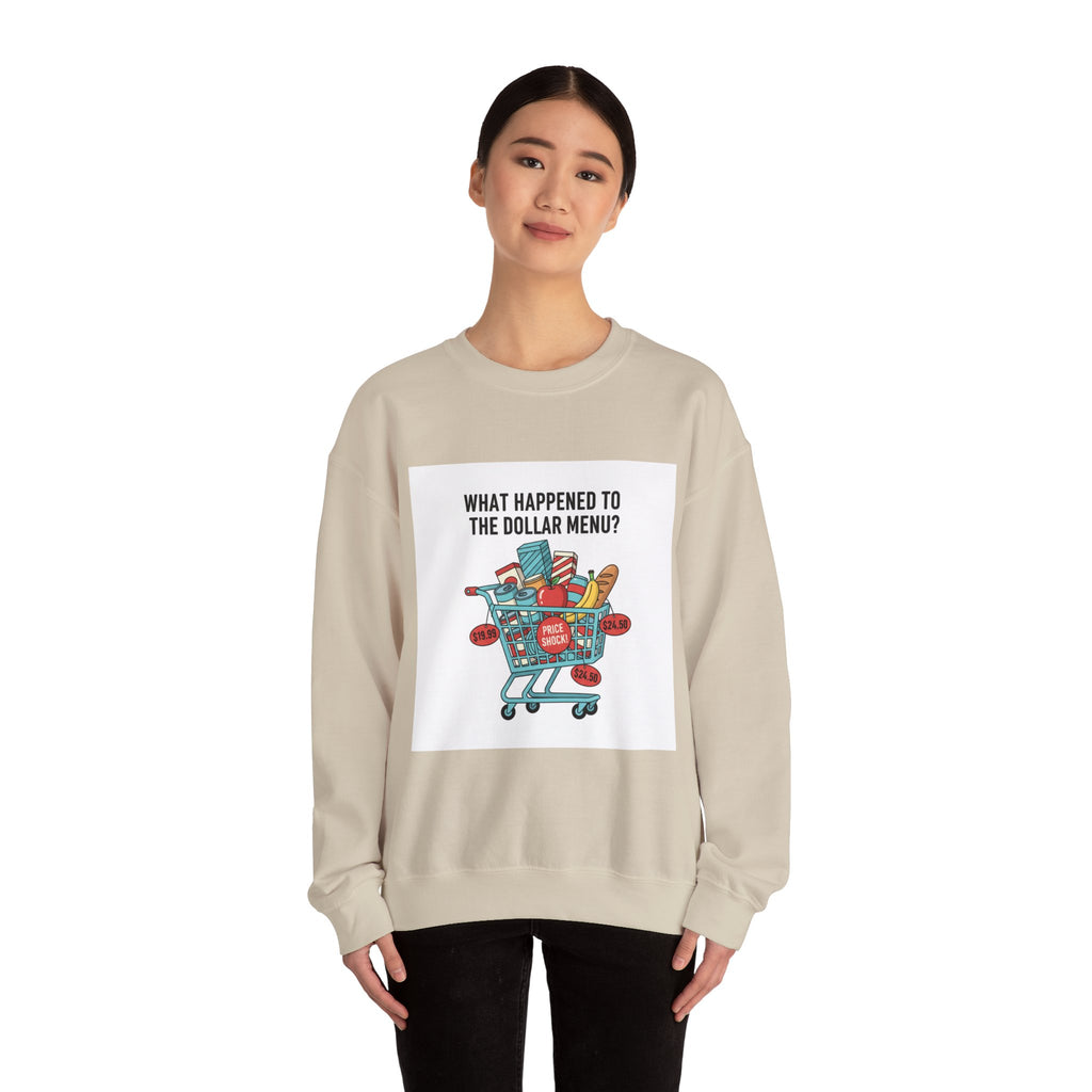 What Happened to the Dollar Menu? Sweatshirt | Grocery Prices Meme, Budget Humor