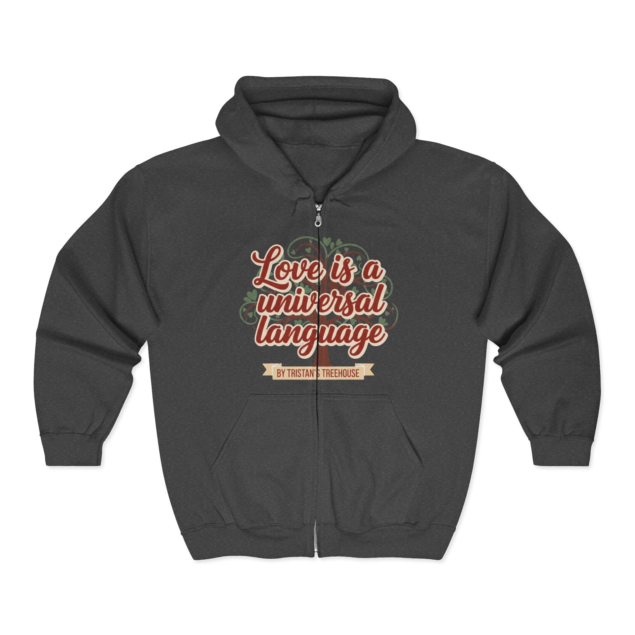 Love Vibes Zip Hoodie —Tristan’s Treehouse  Rustic Lakeside Circle Illustration