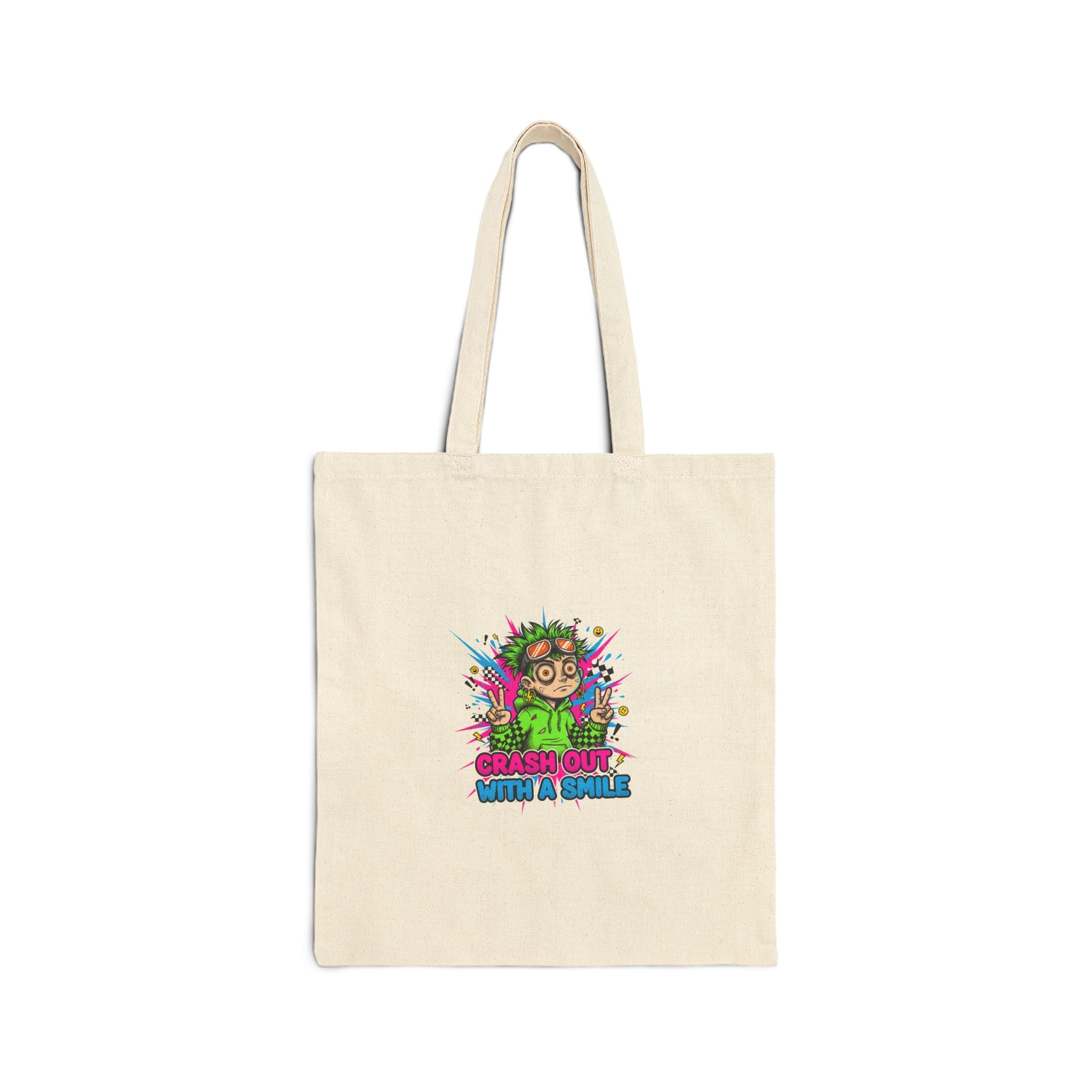 Crash Out Warning Tote | neon graffiti meltdown, skate streetwear