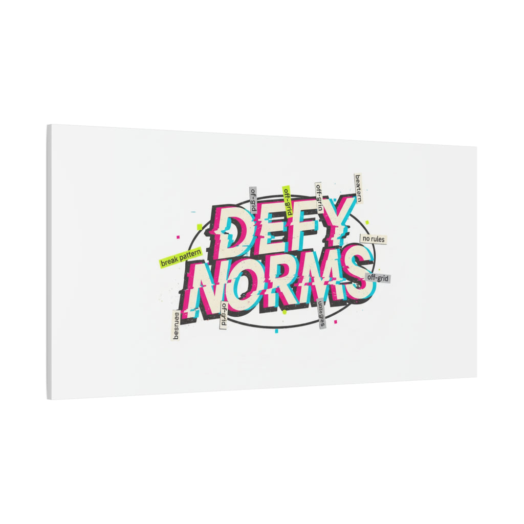Defy Norms Canvas, Anti-Aesthetic Glitch Typography, Brutalist Poster Style