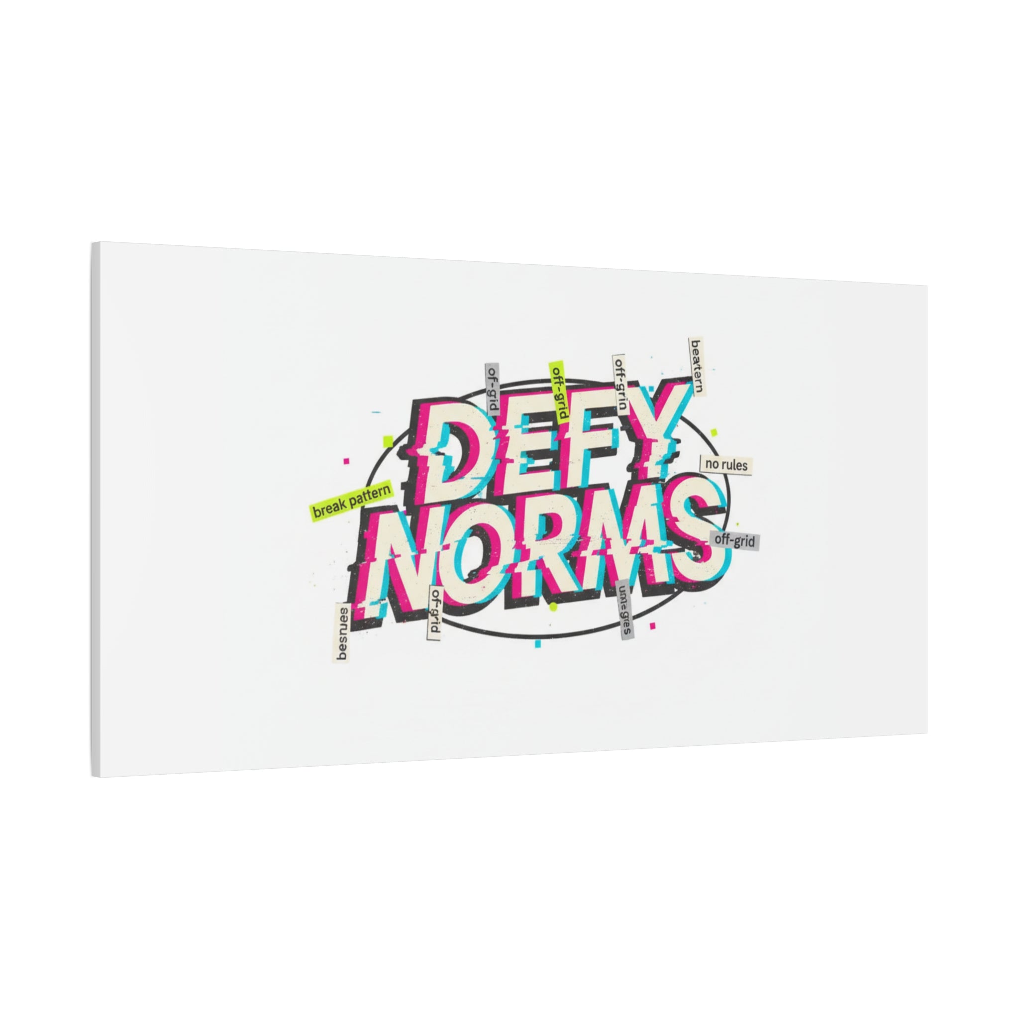 Defy Norms Canvas, Anti-Aesthetic Glitch Typography, Brutalist Poster Style