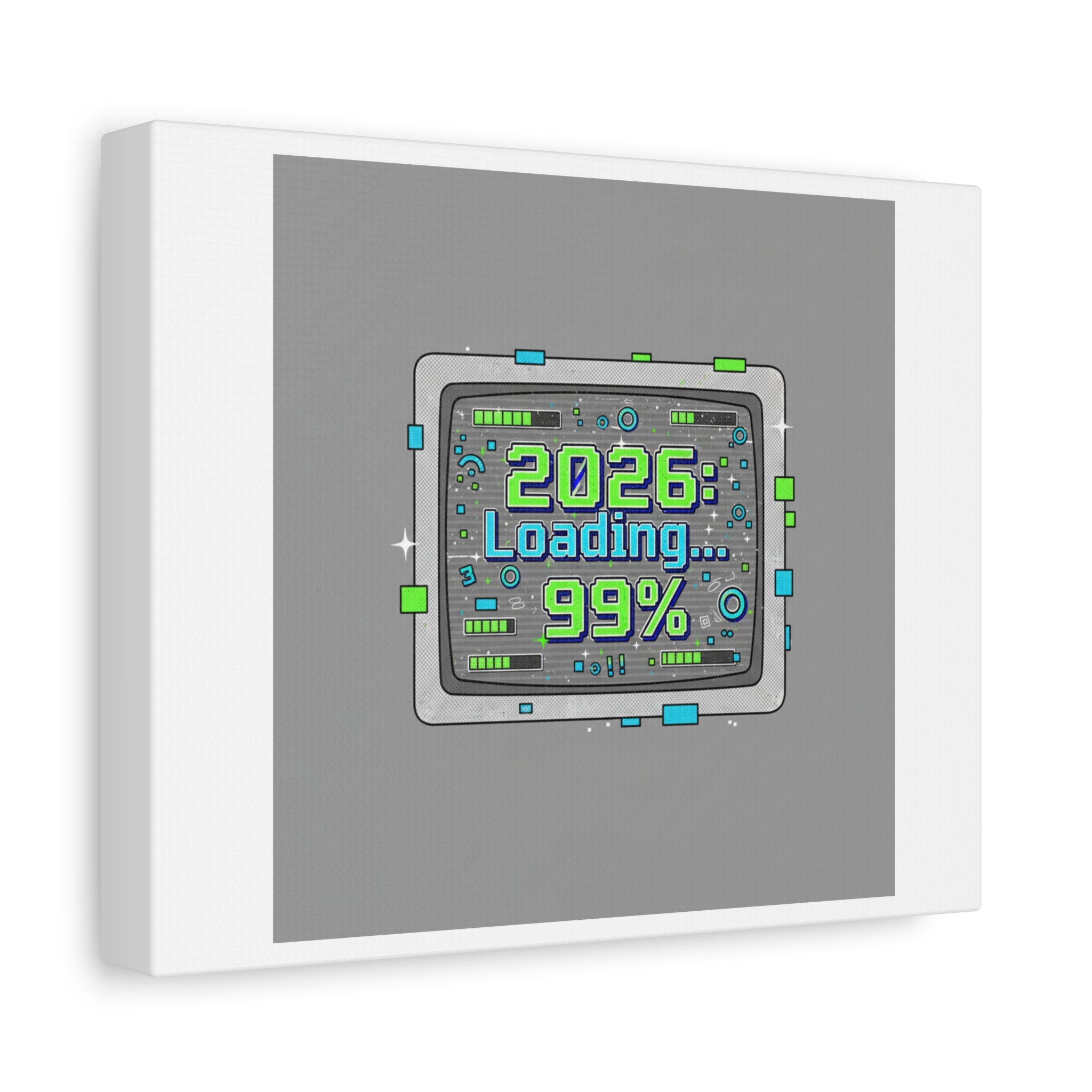 2026 Loading 99% Canvas | NYE countdown, retro system interface