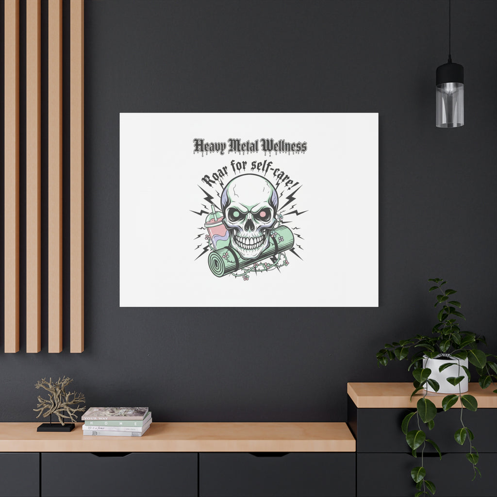 Roar for Self-Care Skull Canvas | heavy metal wellness, gothic wellness quote