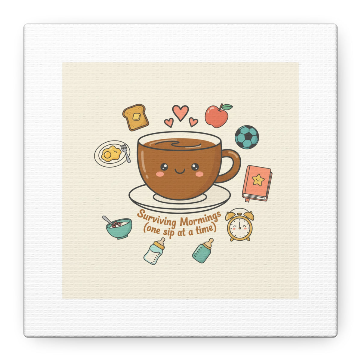 Surviving Mornings (One Sip at a Time) Canvas | Parenting Morning Humor, Coffee & Kids