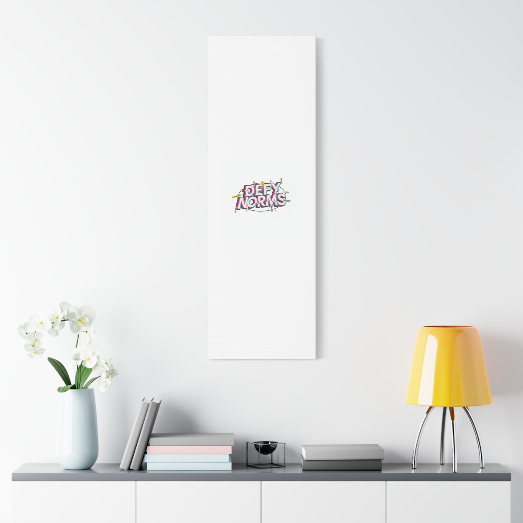 Defy Norms Canvas, Anti-Aesthetic Glitch Typography, Brutalist Poster Style