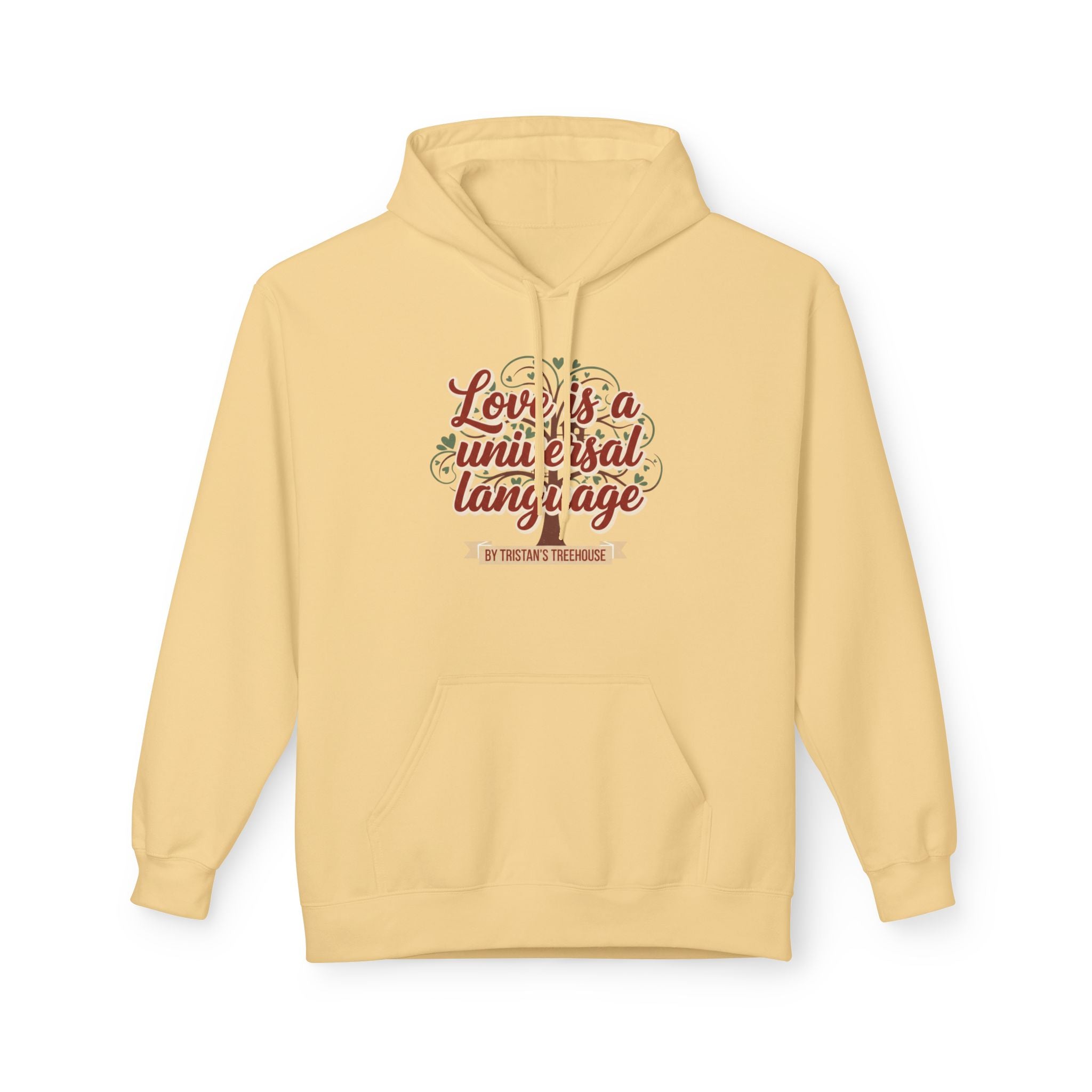 Hoodie — “Love is a Universal Language” Cozy Retro Cabin Graphic Hoodie
