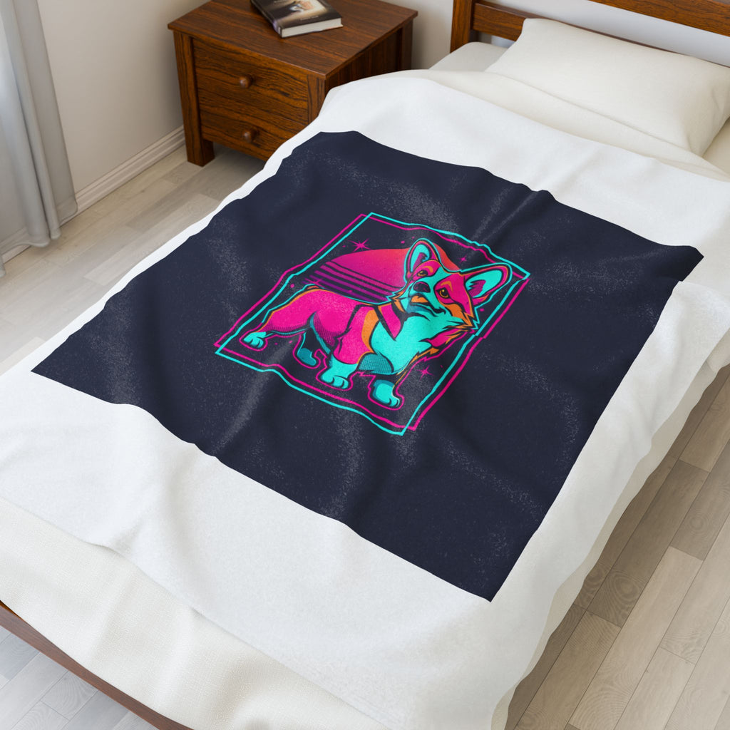 Neon Corgi Illustration Velveteen Blanket | Friendship Valentine, Platonic Love