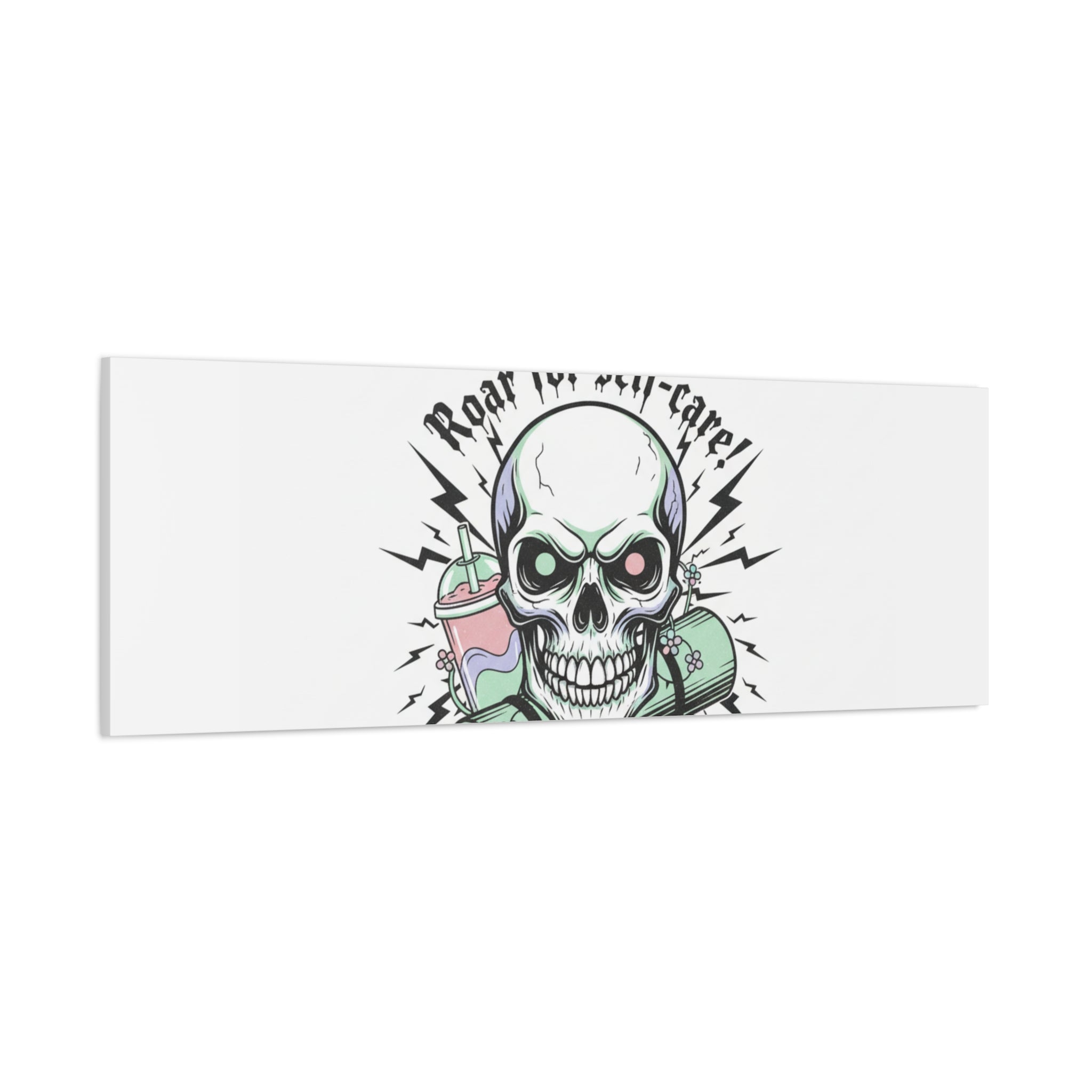 Roar for Self-Care Skull Canvas | heavy metal wellness, gothic wellness quote