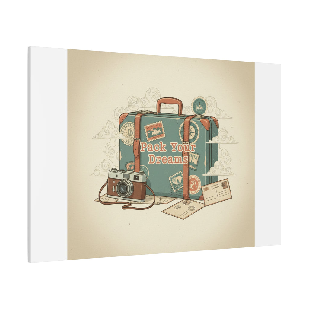 Pack Your Dreams Canvas | Retro Travel Postcard, Wanderlust Passport Stamp Art