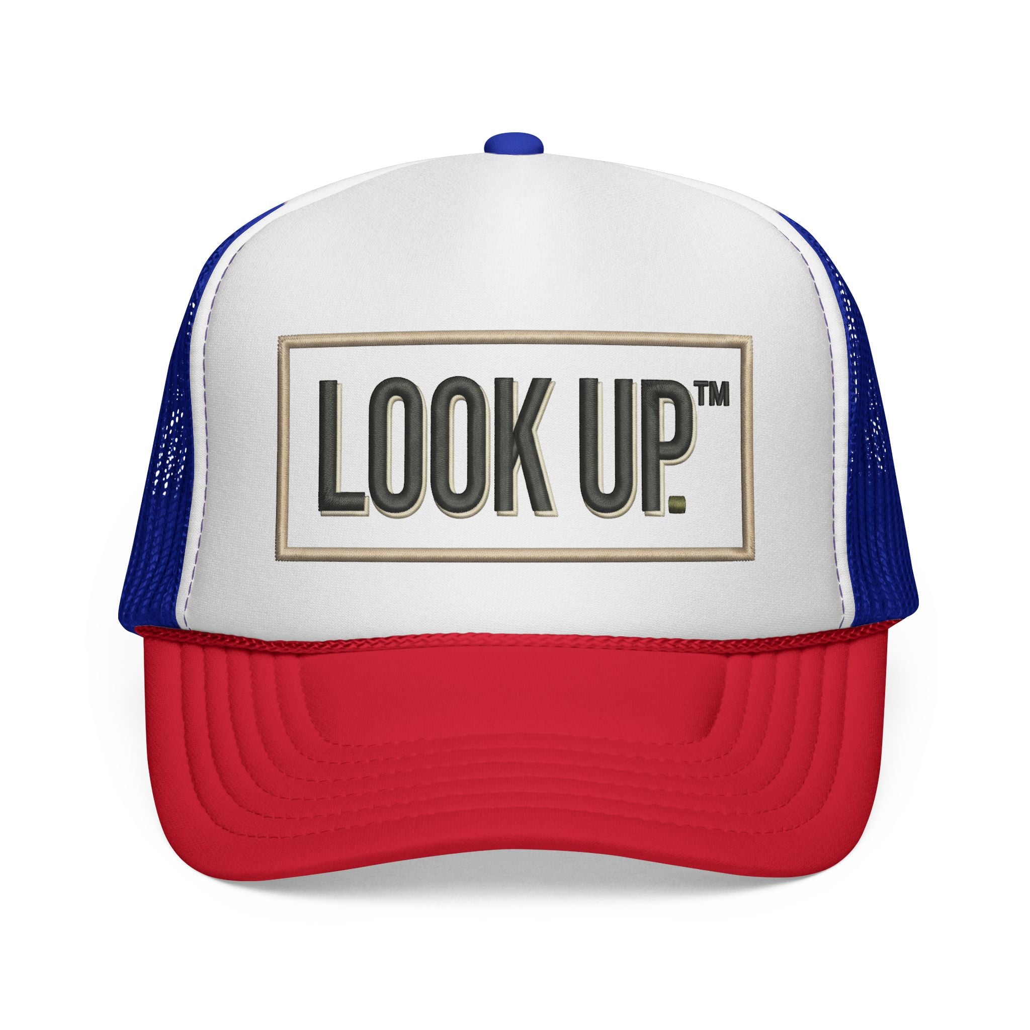 Look Up Trucker Cap — Embroidered Retro Patch Mesh Hat