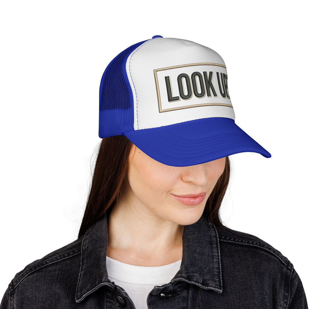 Look Up Trucker Cap — Embroidered Retro Patch Mesh Hat