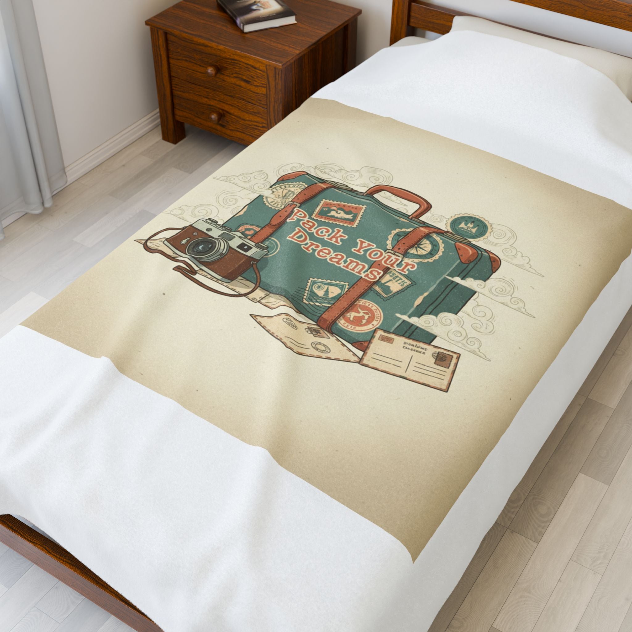 Vintage Postcard Travel Stamps Velveteen Plush Blanket | wanderlust design, passport stamp