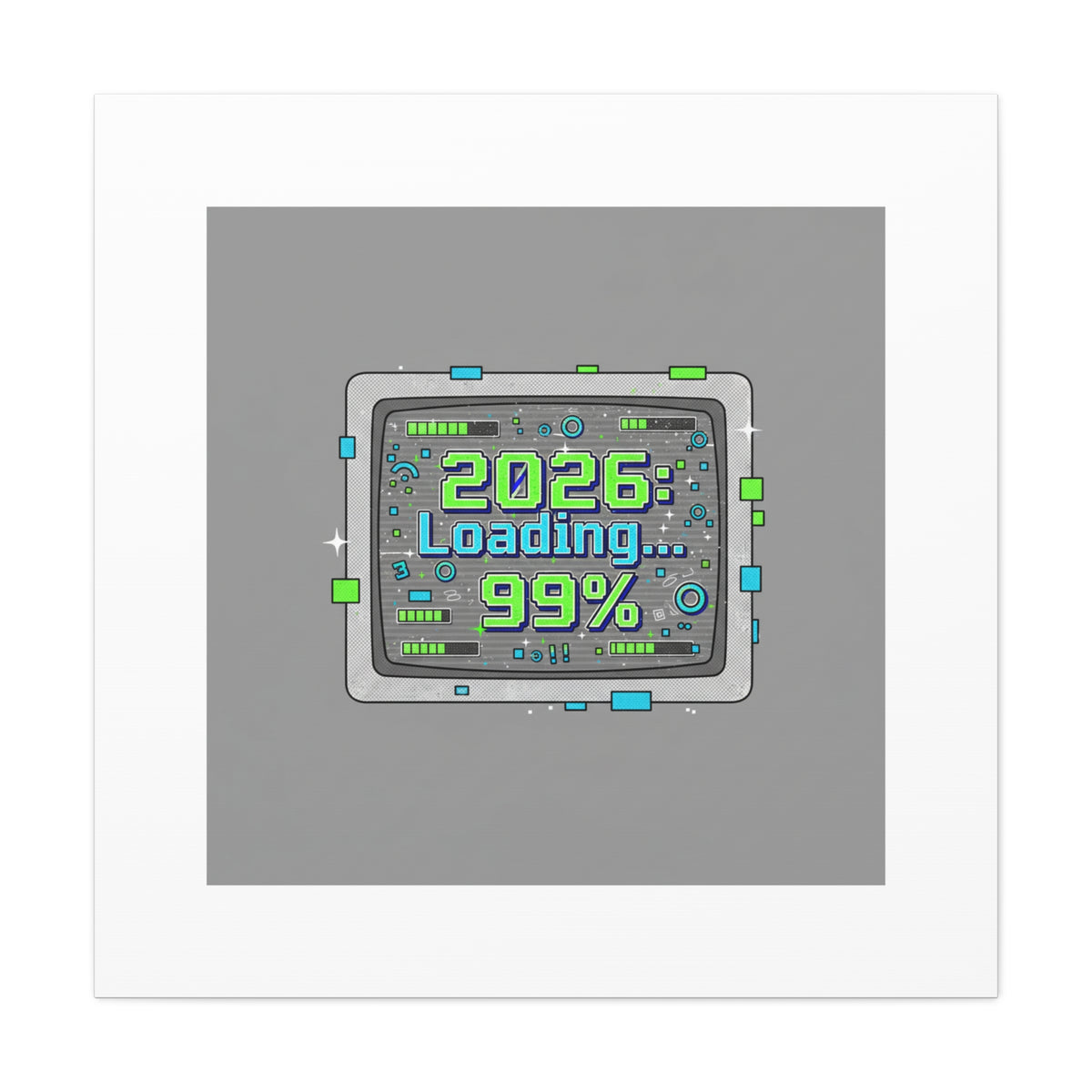 2026 Loading 99% Canvas | NYE countdown, retro system interface