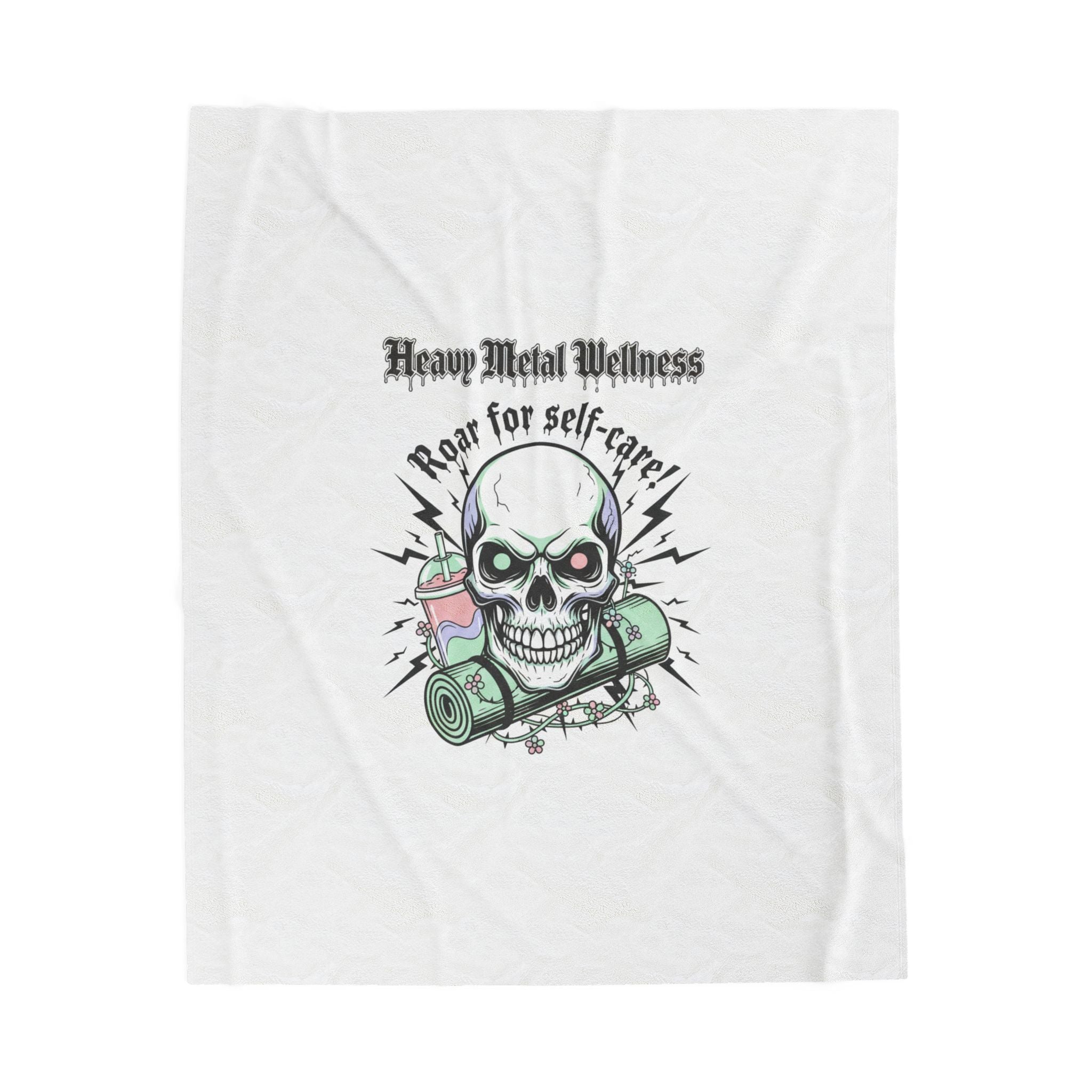 Heavy Metal Wellness Skull Self-Care Blanket | gothic wellness quote