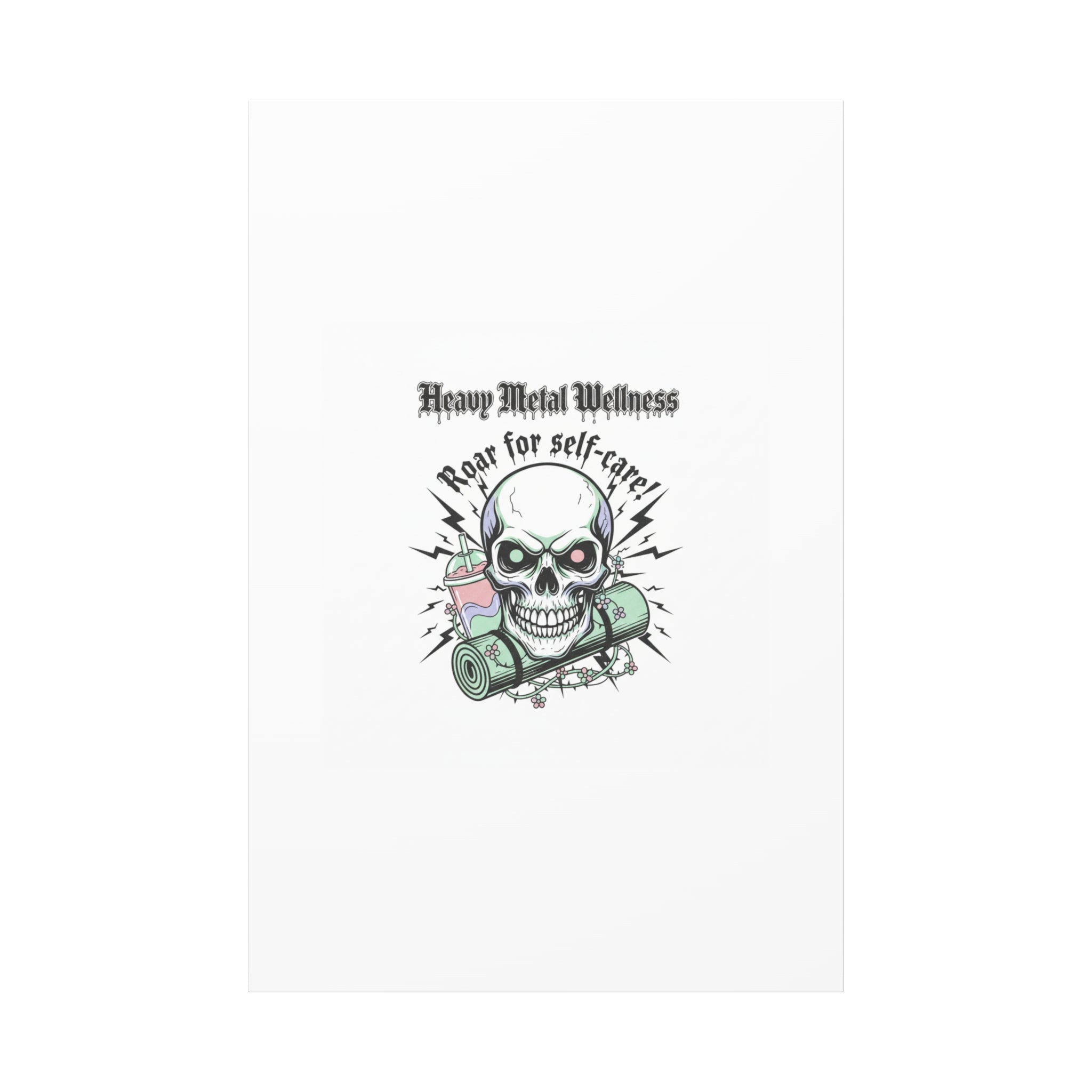 Roar for Self-Care Skull Canvas | heavy metal wellness, gothic wellness quote