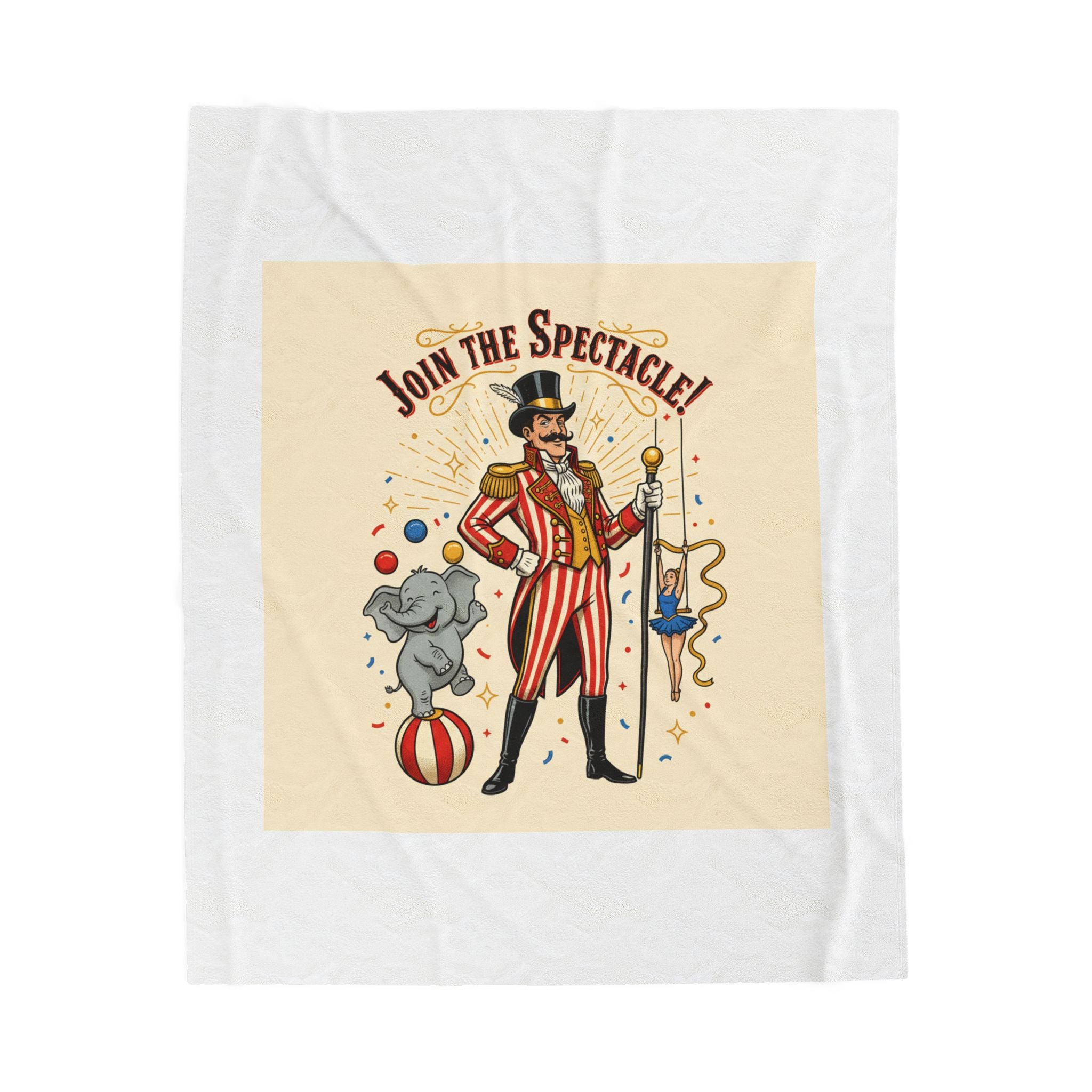 Join the Spectacle! Circus Ringmaster Velveteen Blanket | Vintage Carnival Design, Camp Circus Aesthetic