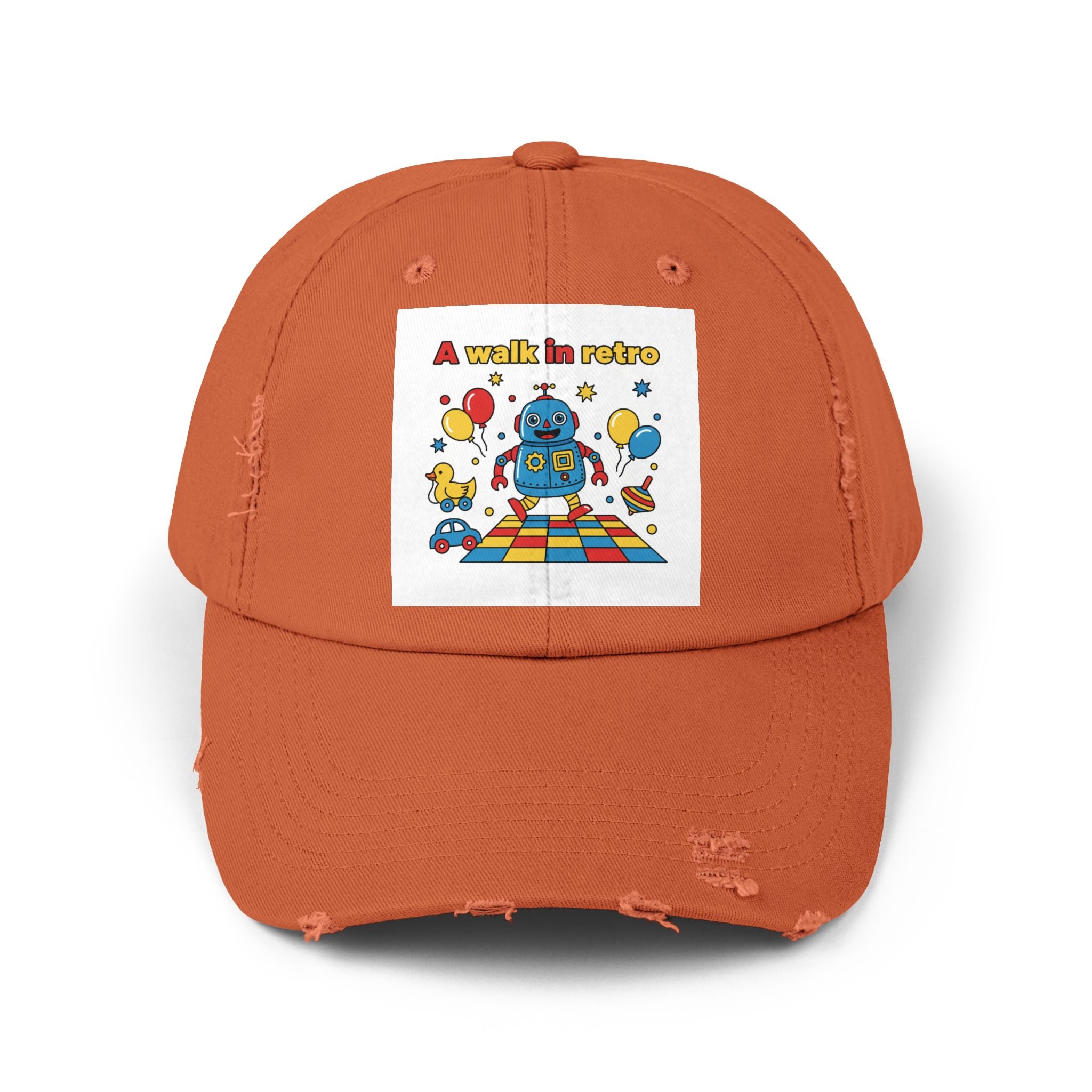 Retro Robot Baseball Cap - "A Walk in Retro" Distressed Patch Hat