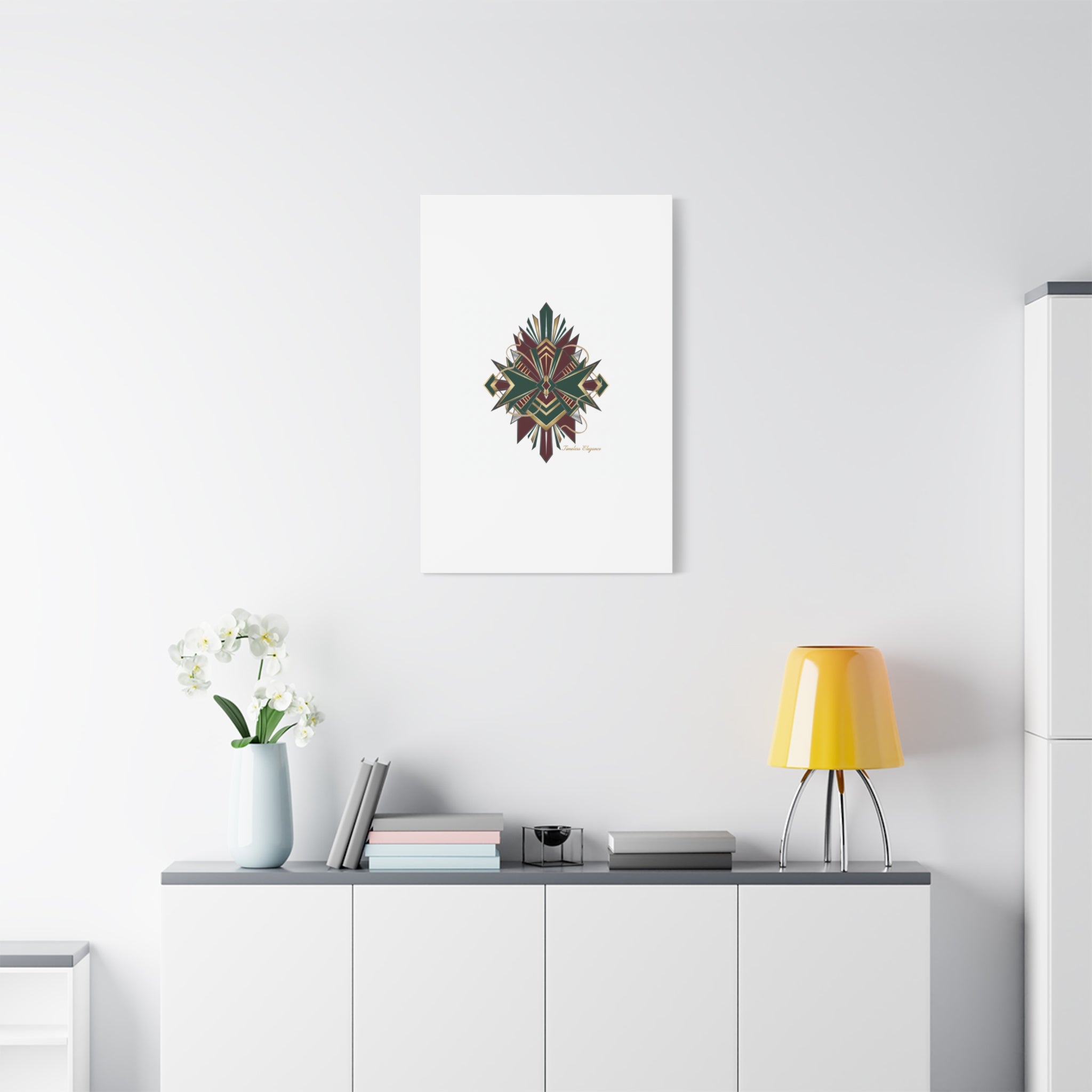 Art Deco geometric brass print Canvas | Neo-Deco chrome & gold fan motif
