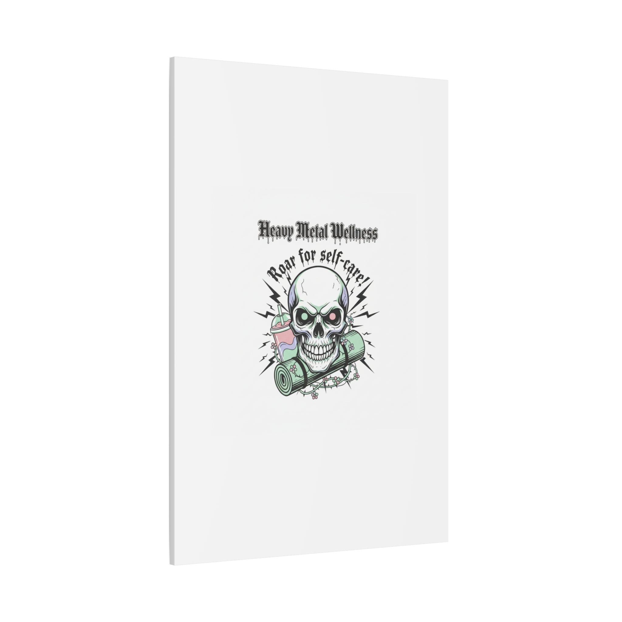 Roar for Self-Care Skull Canvas | heavy metal wellness, gothic wellness quote