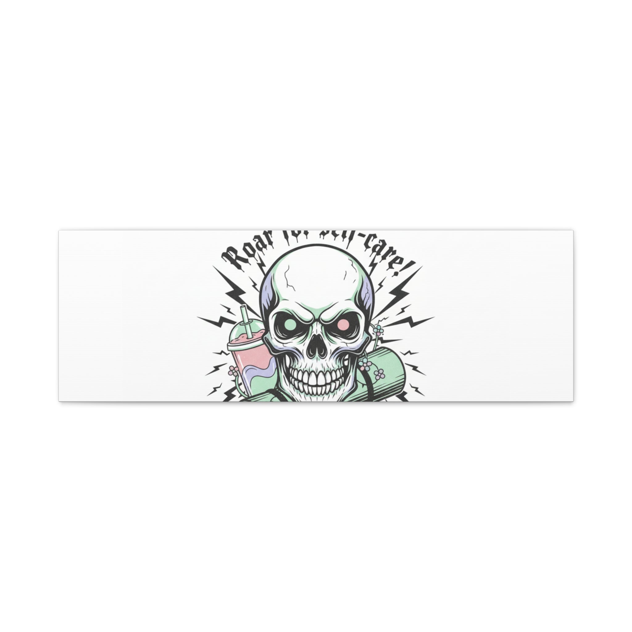 Roar for Self-Care Skull Canvas | heavy metal wellness, gothic wellness quote
