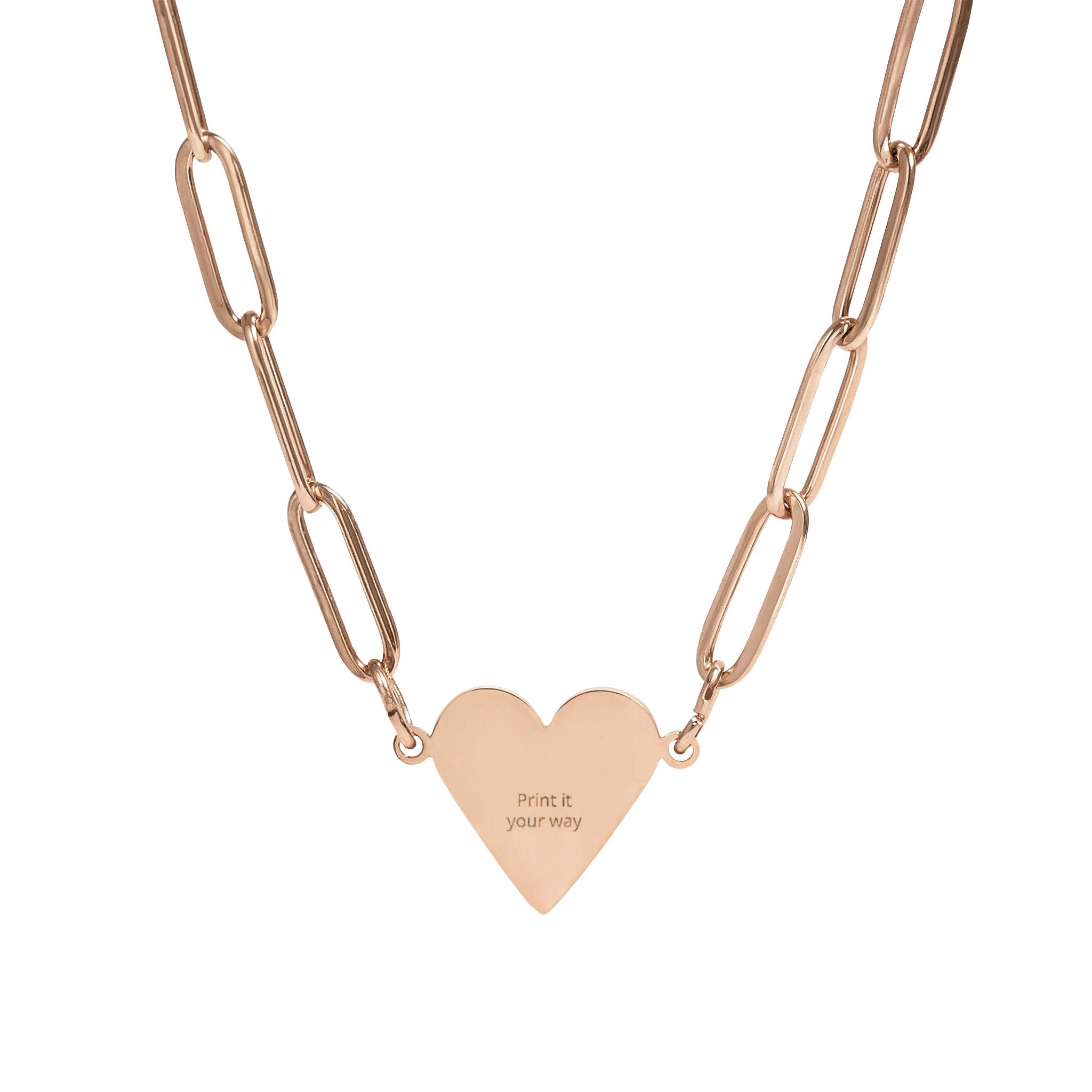 Engravable Paperclip Heart Necklace – Rose Gold Personalized Pendant