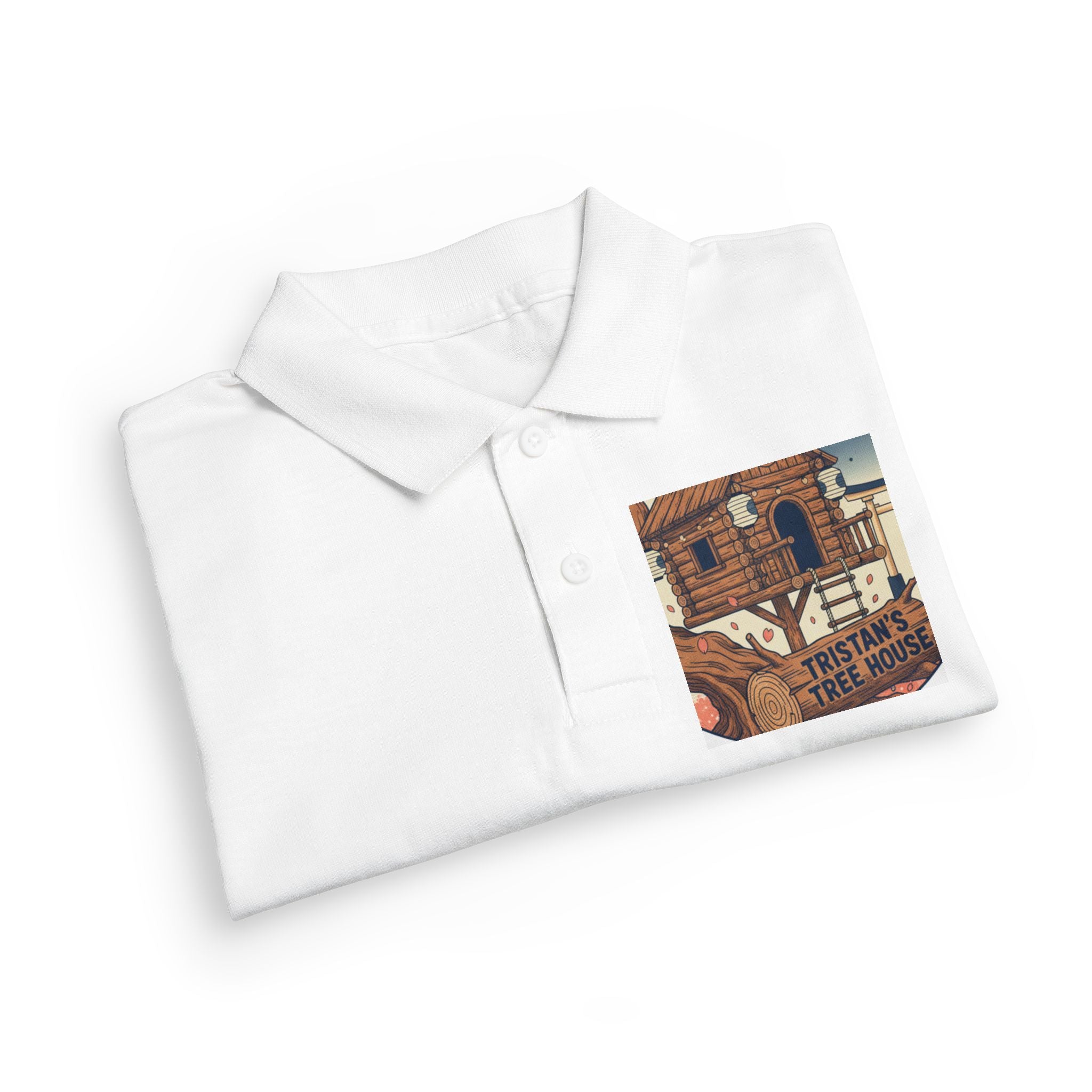 Youth Polo Shirt with Vintage Ski Lodge Pocket & Patch — Kids Outdoor/Resort Style