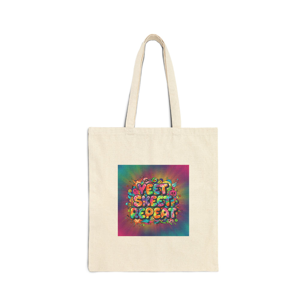 Yeet Sleep Repeat Tote | Slogan & Glitch Graphic, Meme Phrase Canvas