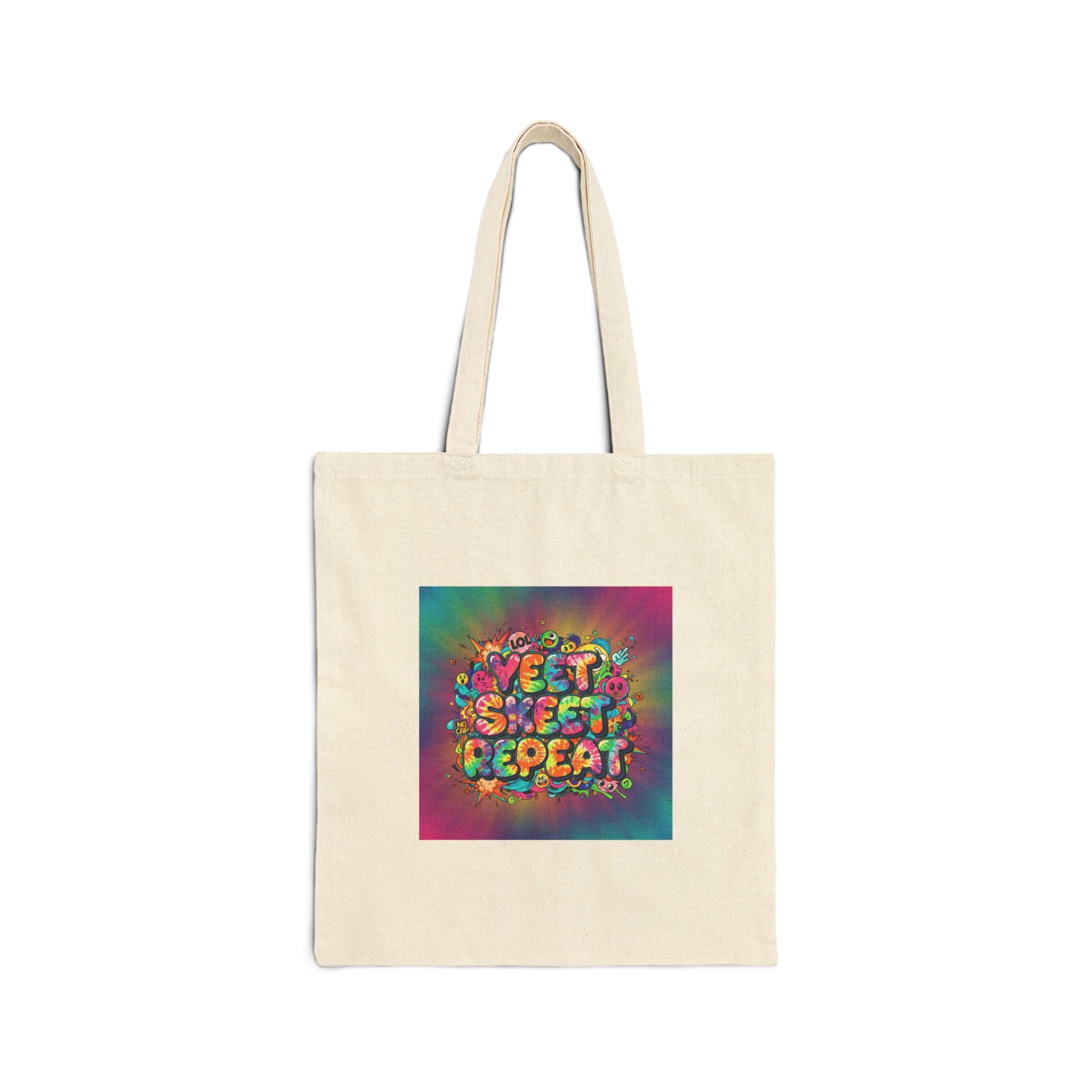 Yeet Sleep Repeat Tote | Slogan & Glitch Graphic, Meme Phrase Canvas