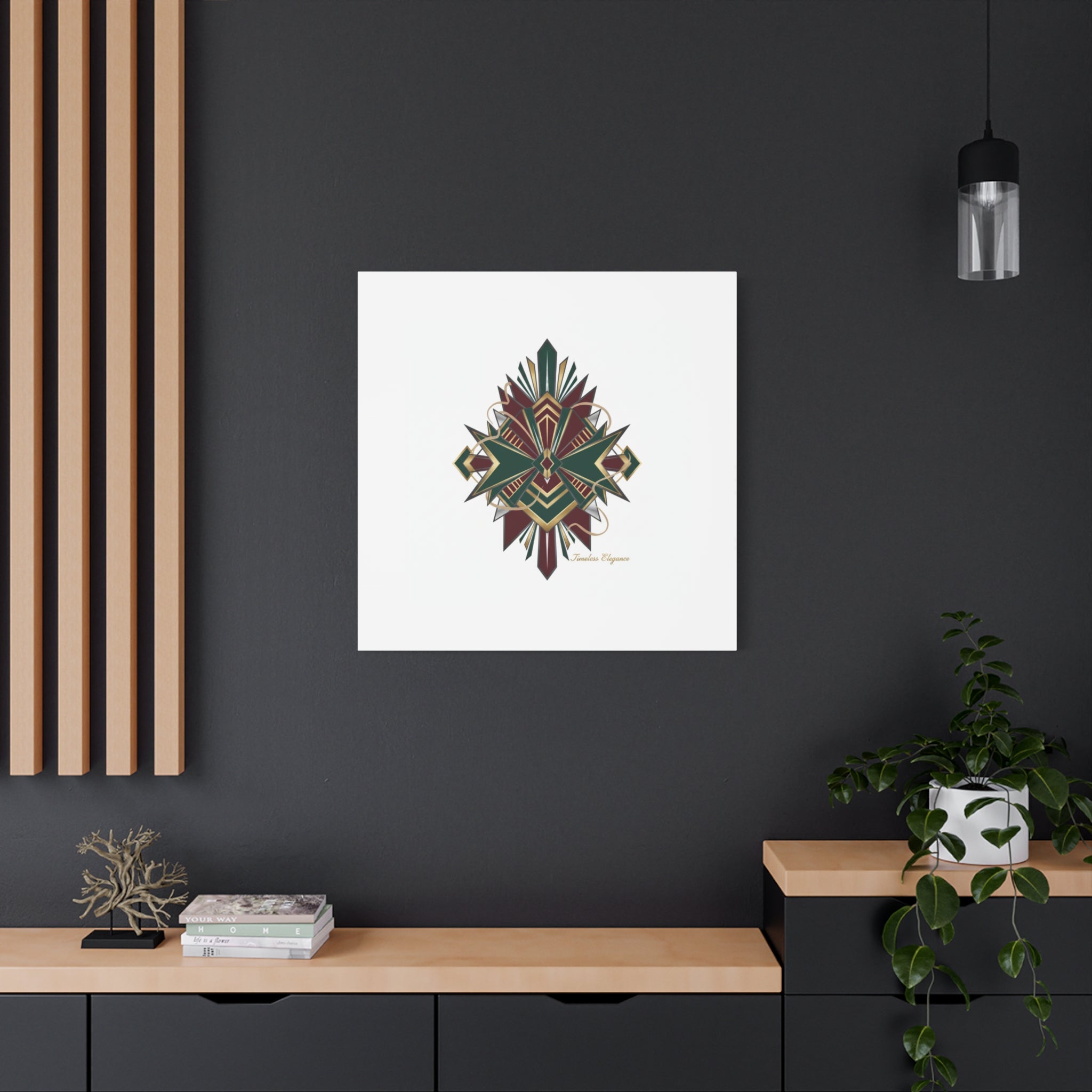 Art Deco geometric brass print Canvas | Neo-Deco chrome & gold fan motif