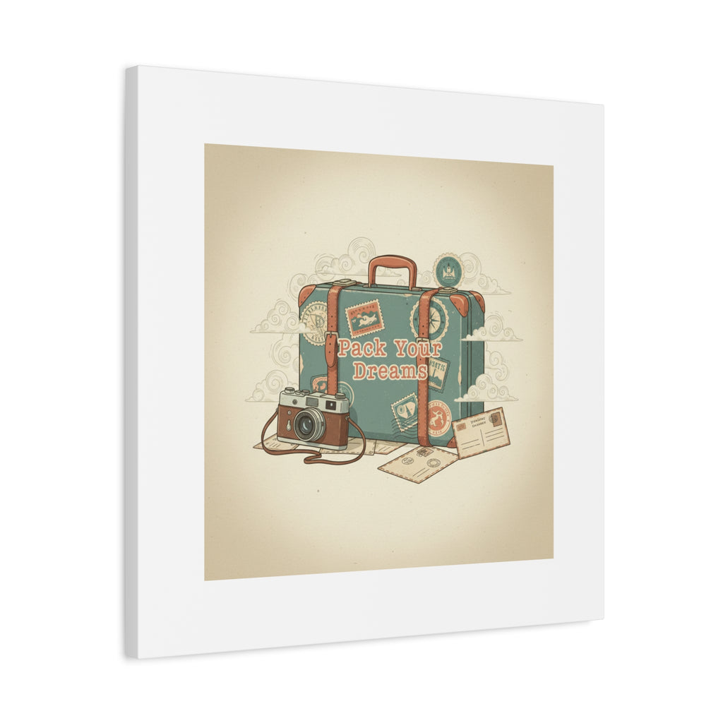 Pack Your Dreams Canvas | Retro Travel Postcard, Wanderlust Passport Stamp Art