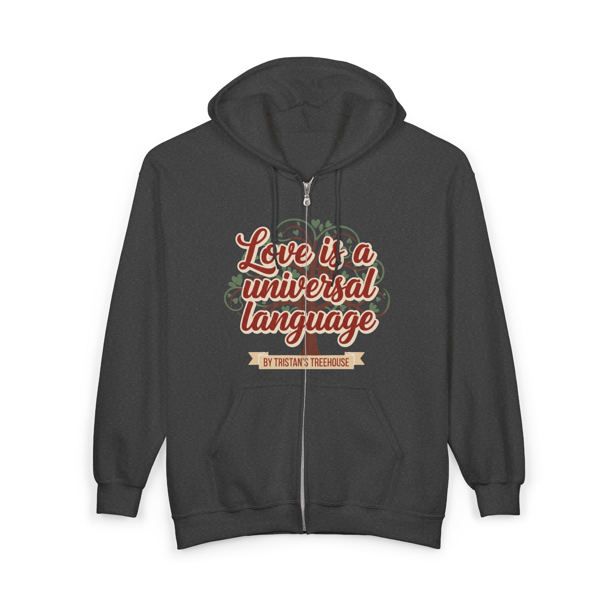 Love Vibes Zip Hoodie —Tristan’s Treehouse  Rustic Lakeside Circle Illustration