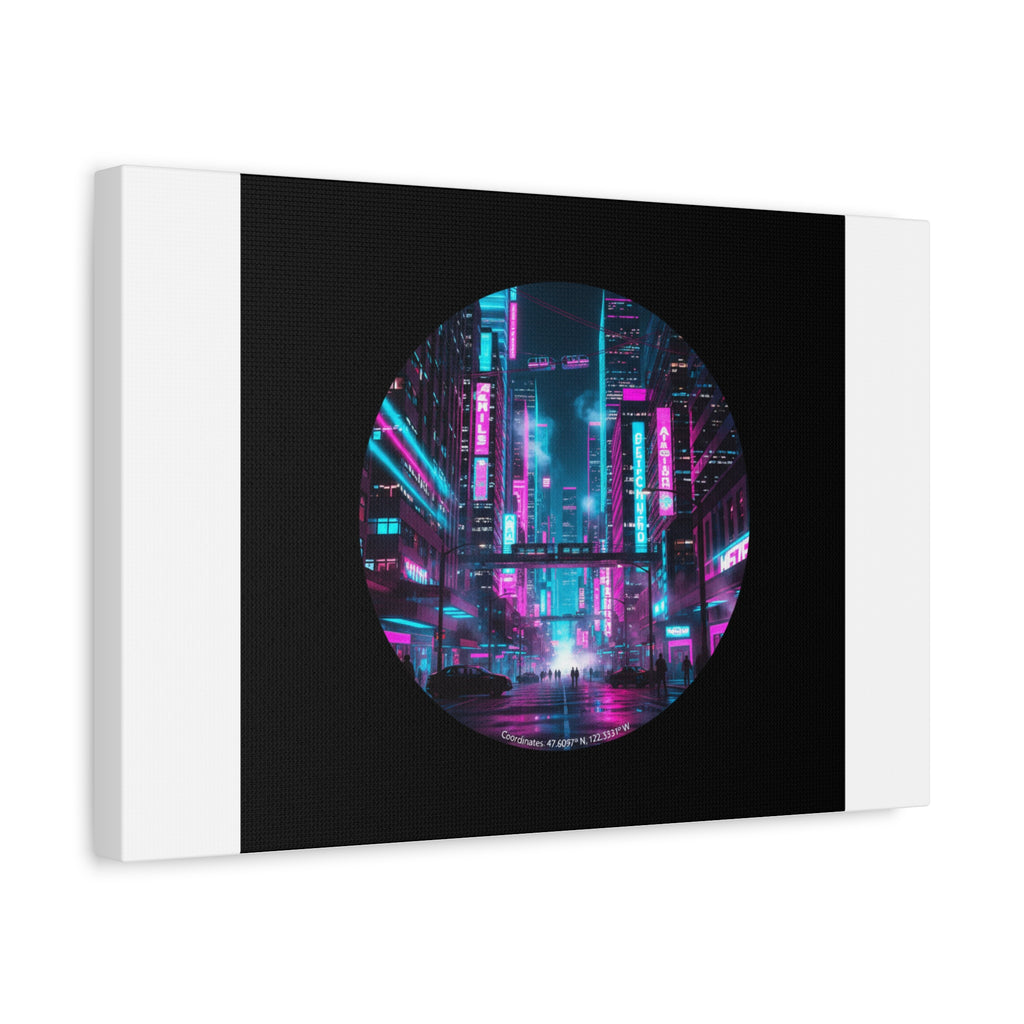 Neon Cyberpunk Cityscape Canvas | synthwave skyline, future city art
