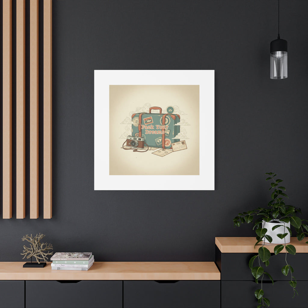 Pack Your Dreams Canvas | Retro Travel Postcard, Wanderlust Passport Stamp Art