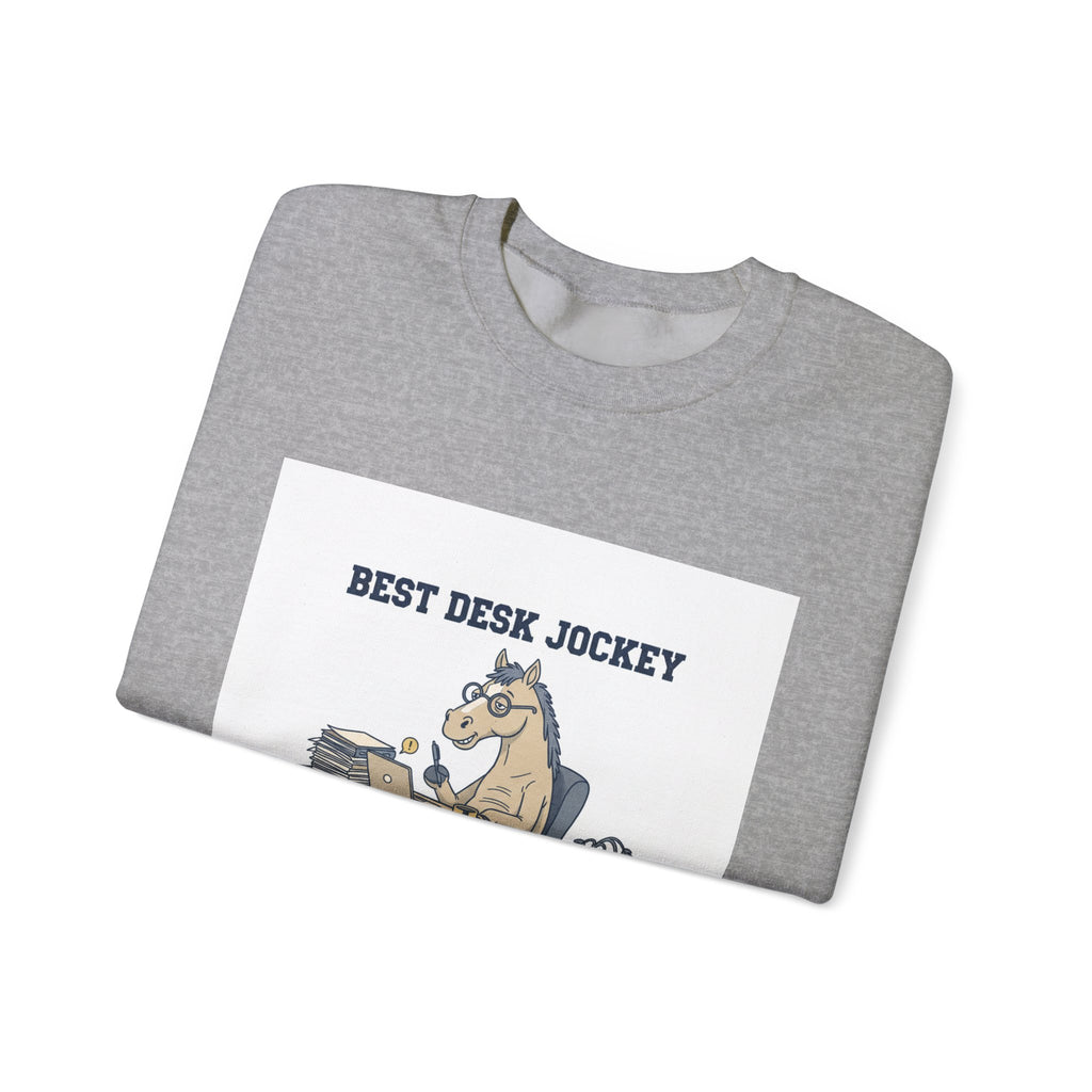Workhorse Desk Jockey Sweatshirt | corporate burnout parody, collegiate horse design