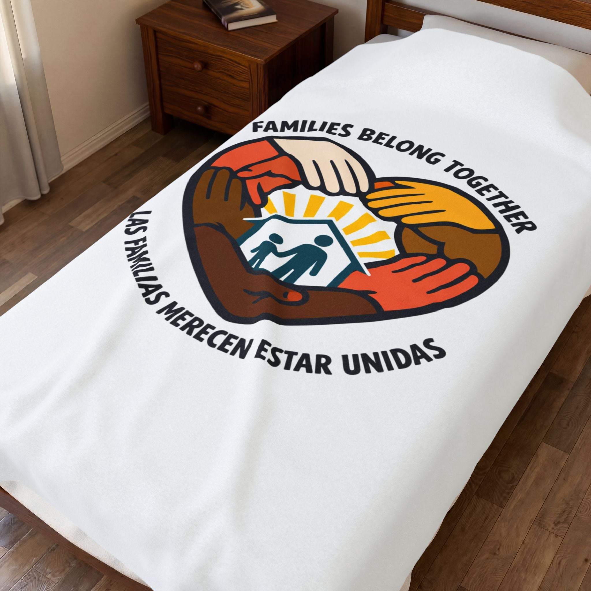 Families Belong Together Velveteen Plush Blanket | family unity, bilingual solidarity
