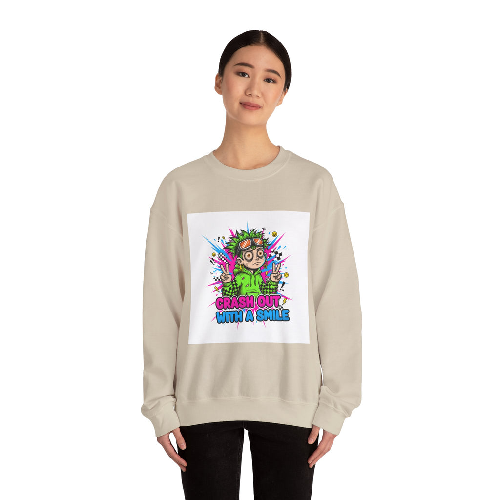 Crash Out With a Smile Sweatshirt | neon graffiti, meltdown streetwear
