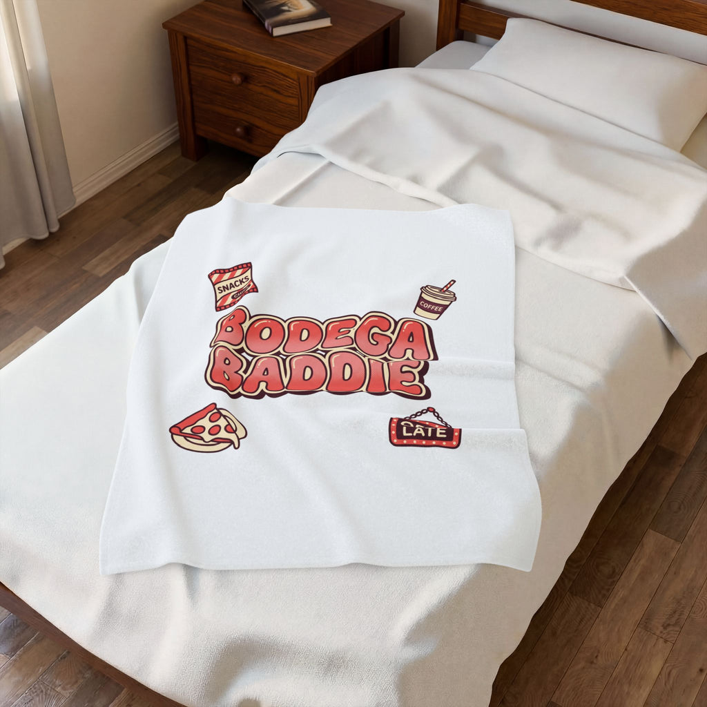 Bodega Baddie Velveteen Blanket | NYC Y2K deli sign, Spanglish cherries