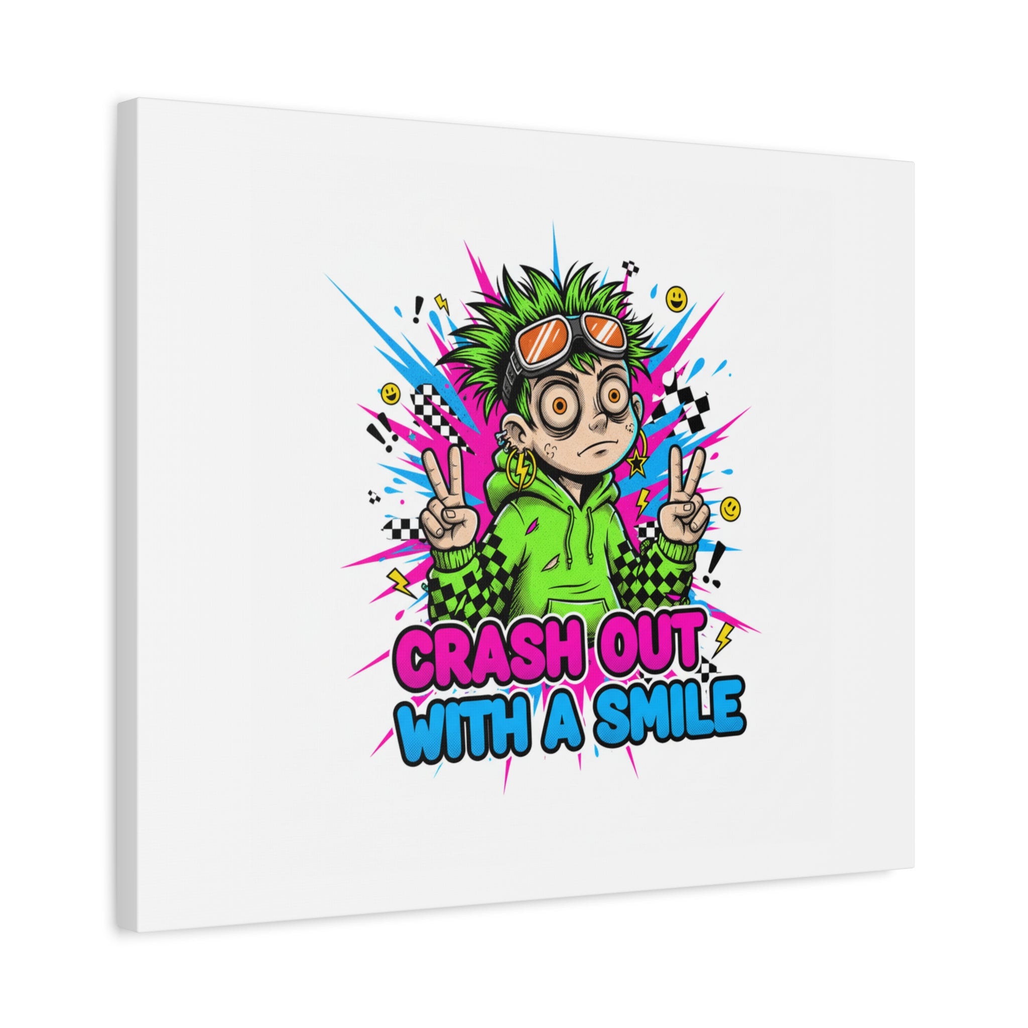 Crash Out With a Smile Canvas Print | Neon Skate Graffiti, Meme Meltdown Art