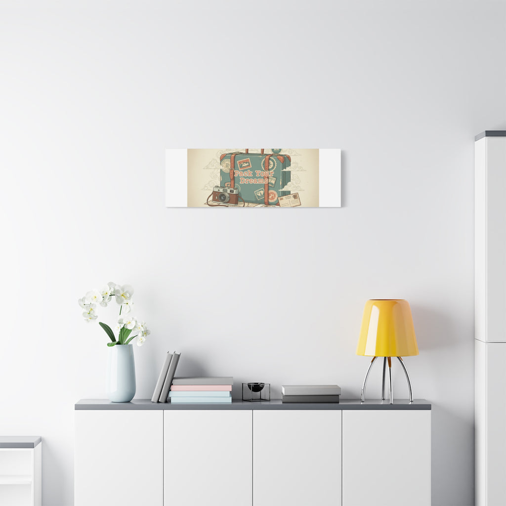 Pack Your Dreams Canvas | Retro Travel Postcard, Wanderlust Passport Stamp Art