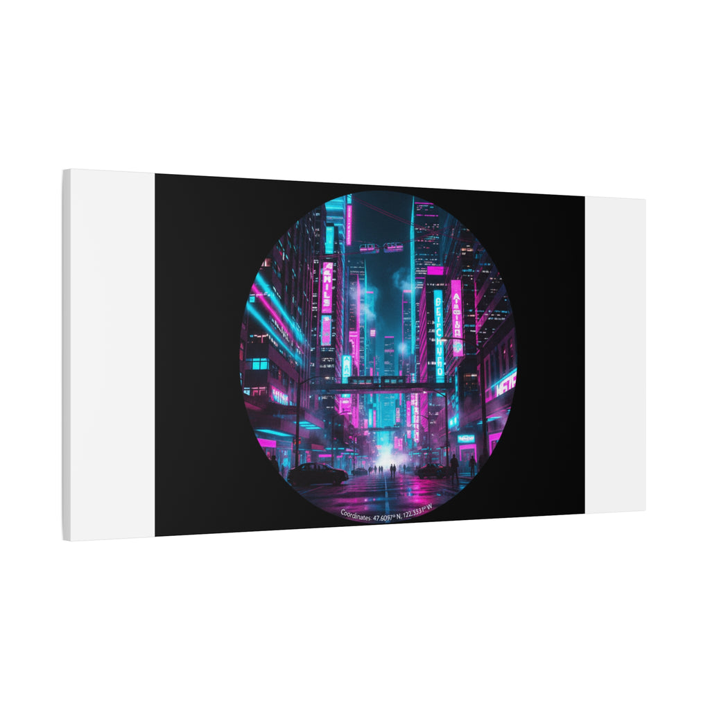 Neon Cyberpunk Cityscape Canvas | synthwave skyline, future city art