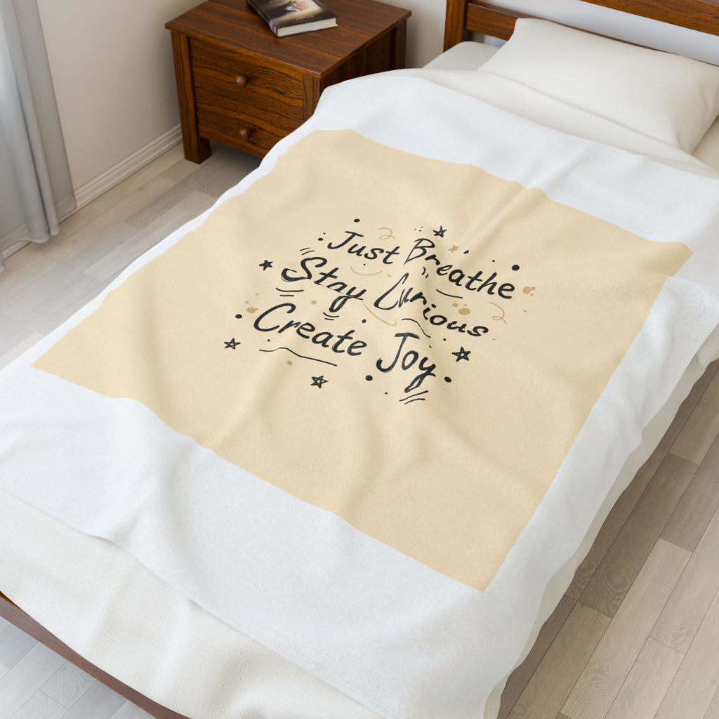 Just Breathe Stay Curious Create Joy Blanket | messy handwriting, doodle text