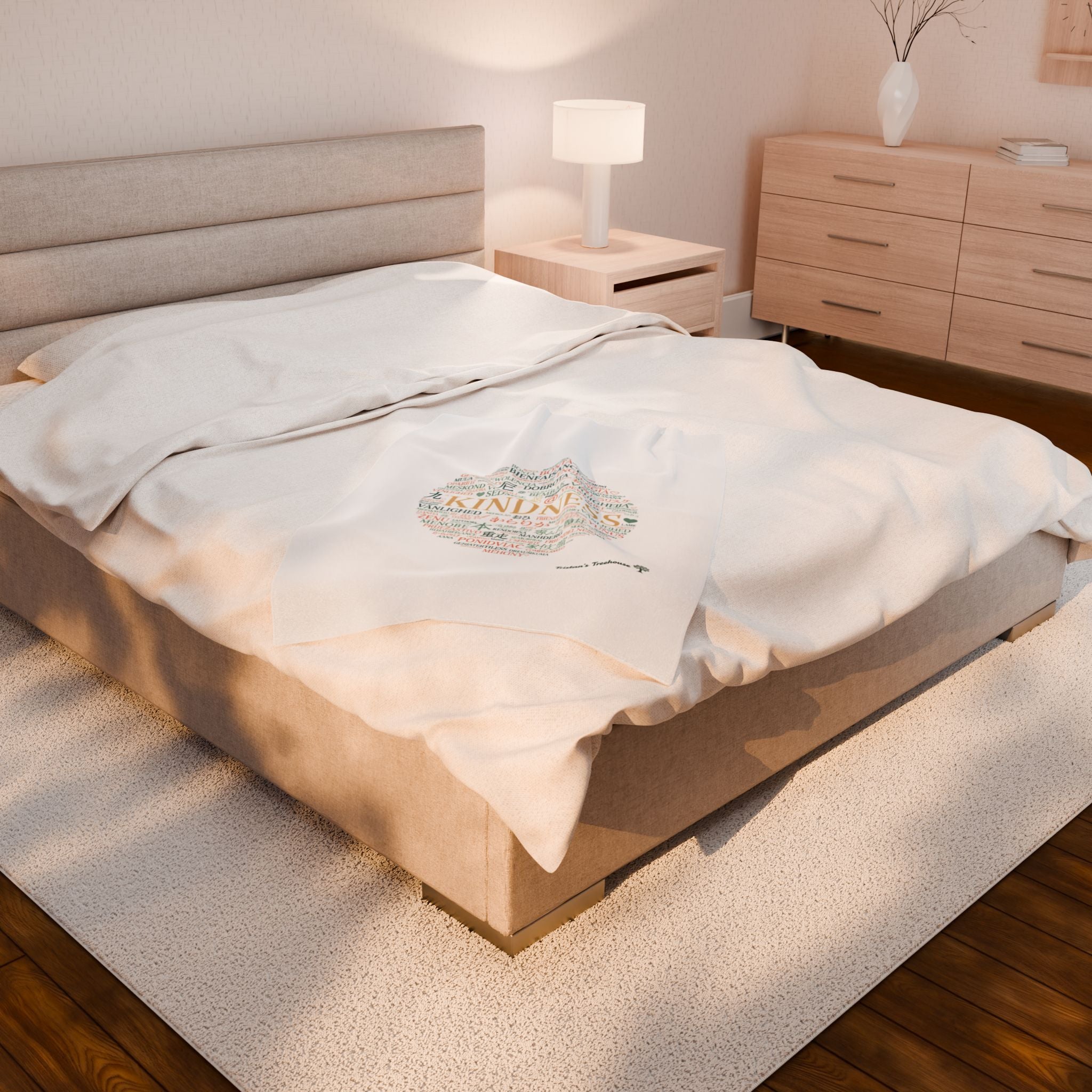 Kindness Word Cloud Blanket | Fresh-Start Minimalism, Neutral Throw