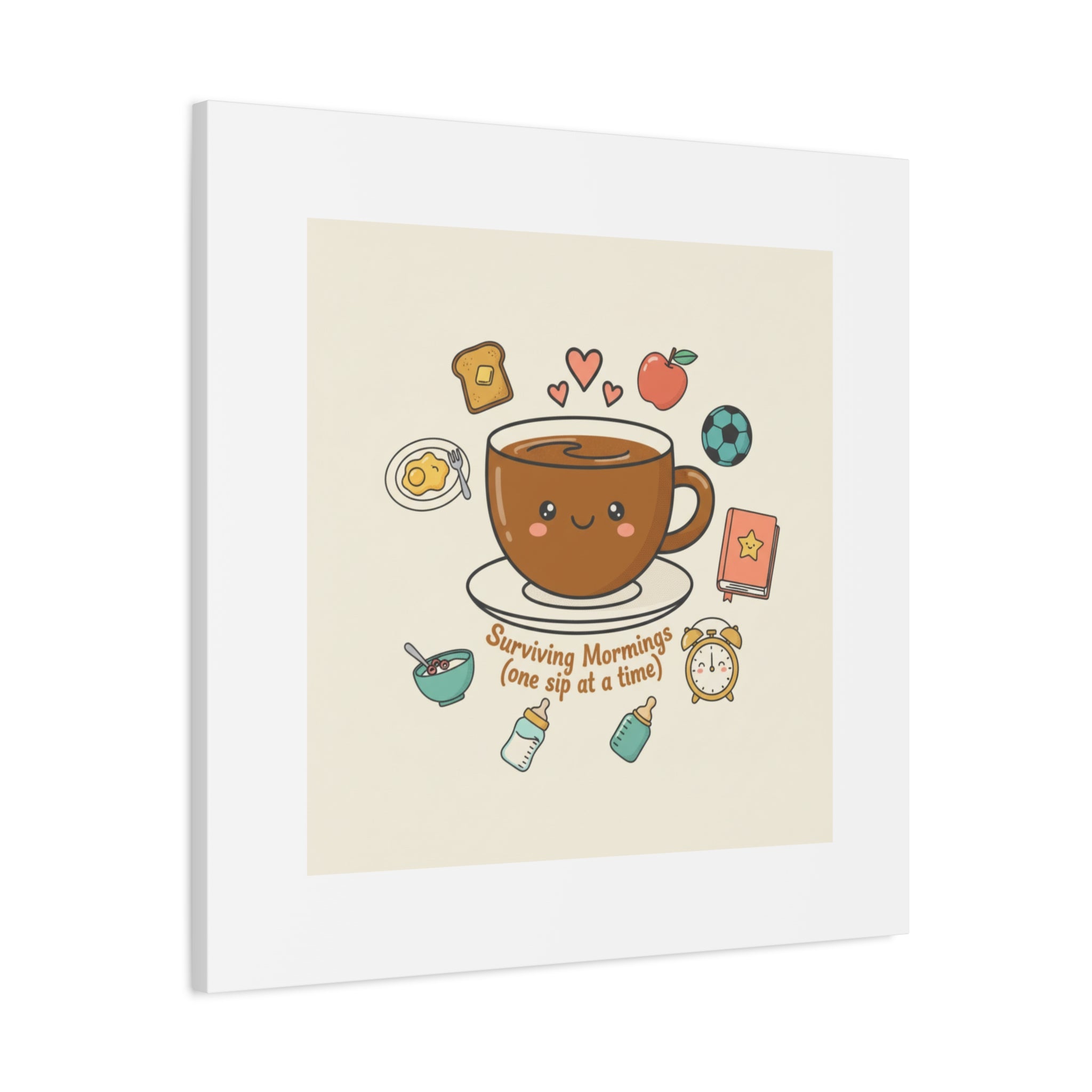 Surviving Mornings (One Sip at a Time) Canvas | Parenting Morning Humor, Coffee & Kids