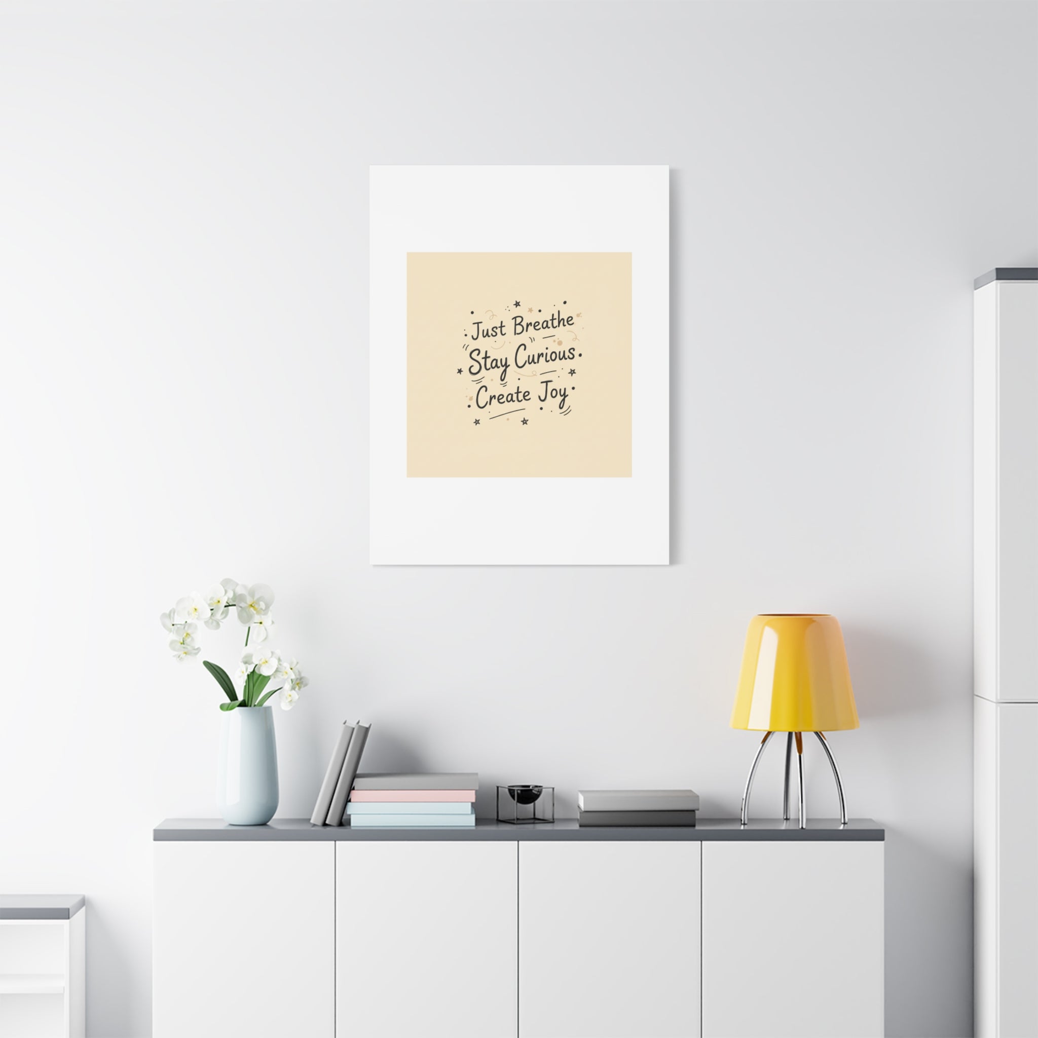 Just Breathe Stay Curious Create Joy Canvas | Messy Handwritten Typography, Doodle Text Art