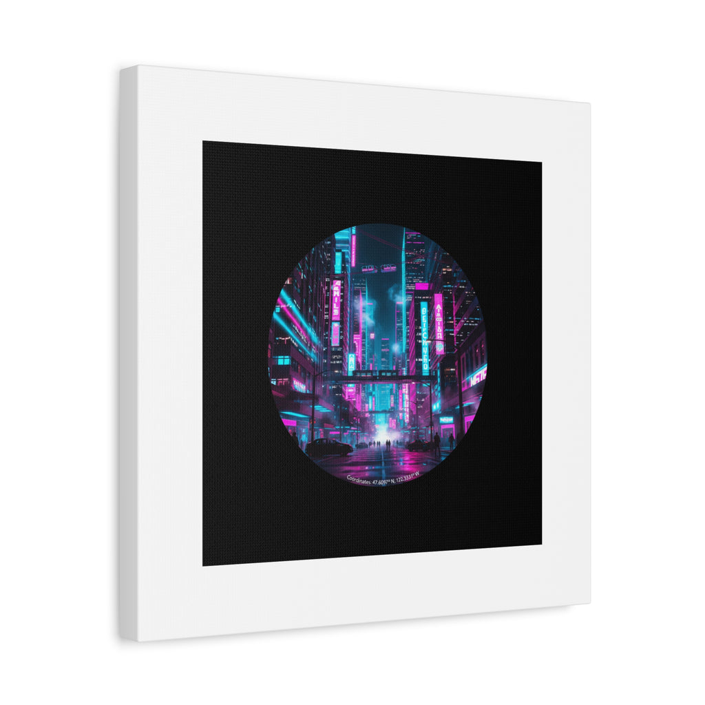 Neon Cyberpunk Cityscape Canvas | synthwave skyline, future city art