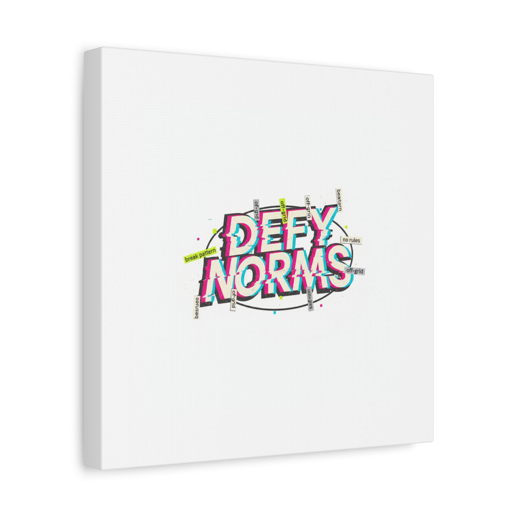 Defy Norms Canvas, Anti-Aesthetic Glitch Typography, Brutalist Poster Style