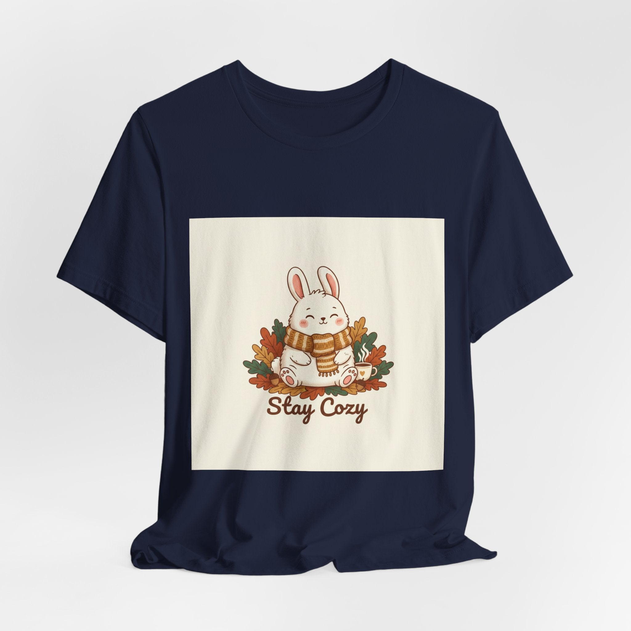 Stay Cozy Bunny T-Shirt | cute animal illustration, winter forest art