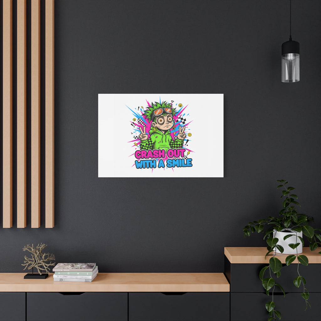 Crash Out With a Smile Canvas Print | Neon Skate Graffiti, Meme Meltdown Art